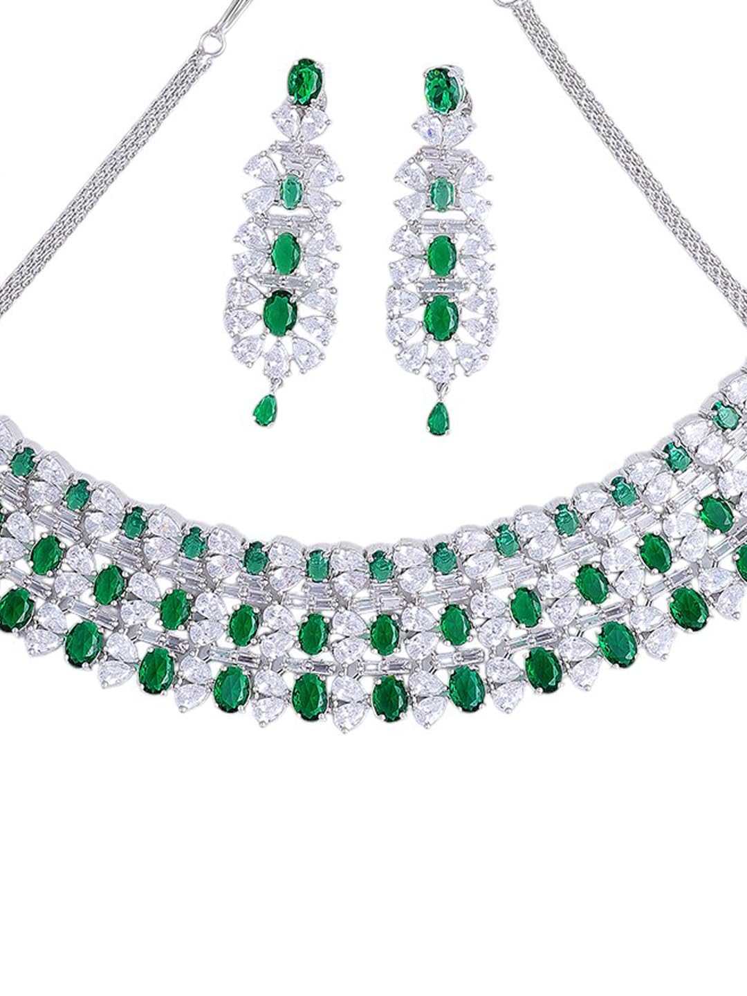 KAYRAH Women Pink Brass Material Crafted CZ Stone Studed Necklace with Earrings with Matching Earrings with Matching Earrings