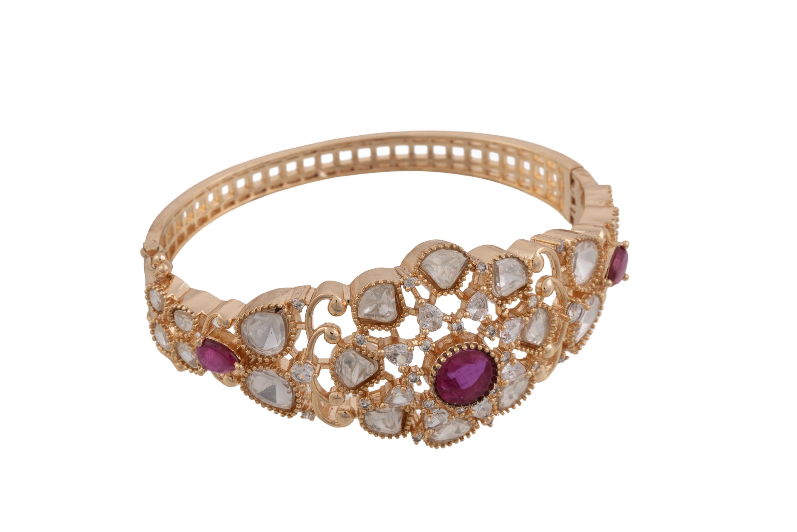 KAYRAH Gold Plated Multicolor Stone Studded Cuff Bracelet for Women Elegant Fashion Jewellery