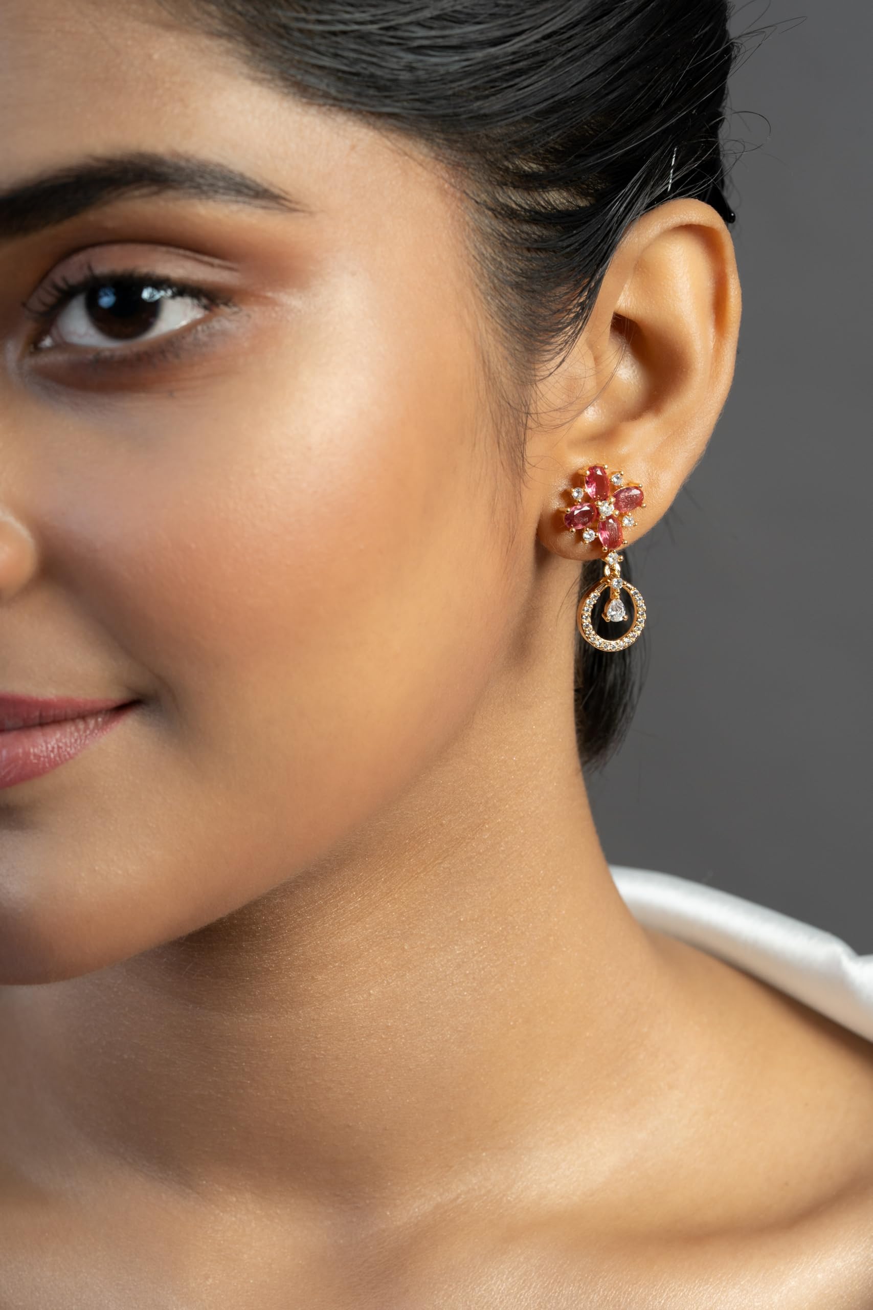 Gold Plated Pink Stone Drop Earrings for Women Stylish | Crystal Fashion Jewellery Earrings for Girls | Elegant Earrings Gift for Women