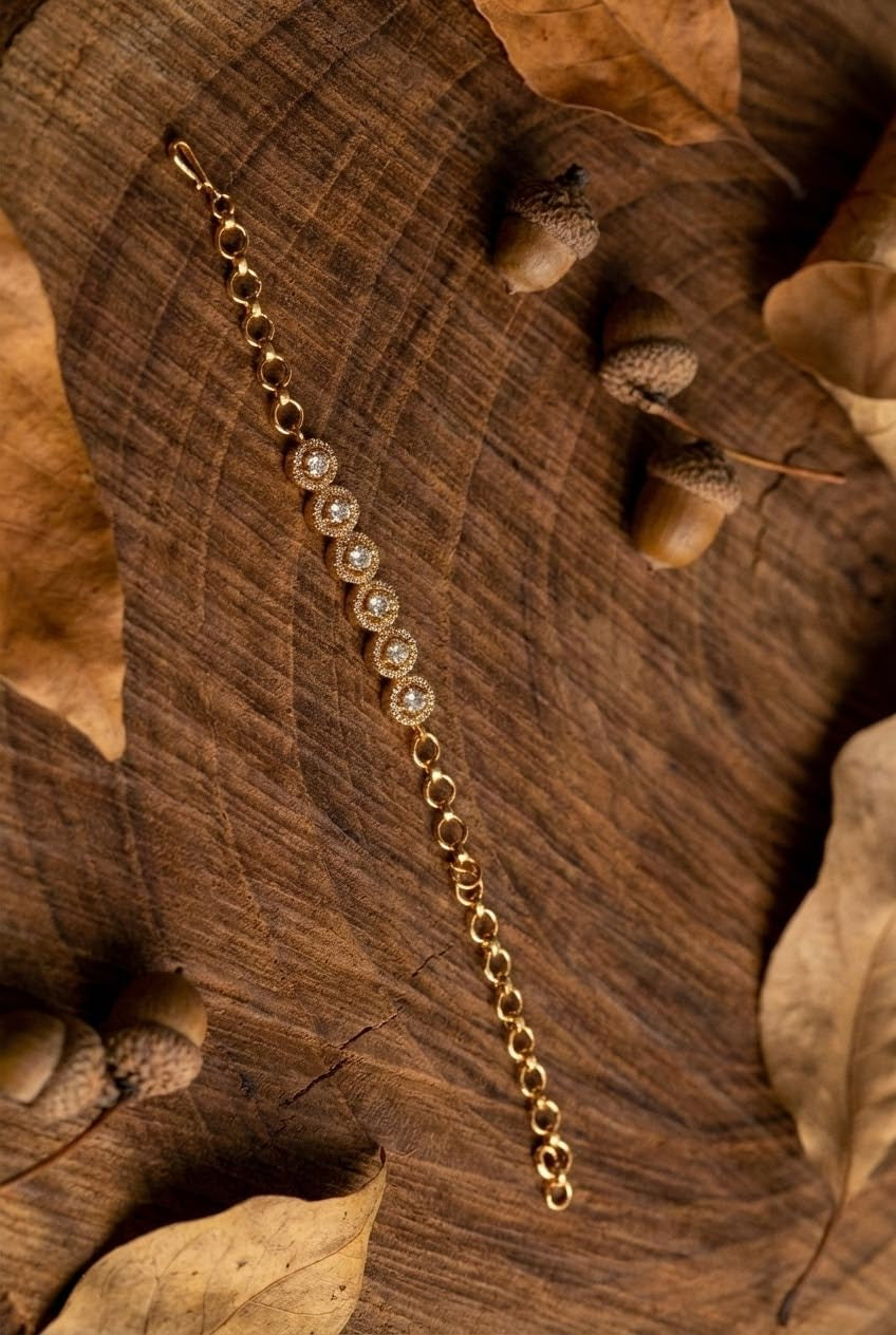KAYRAH Gold Plated Round Crystal Chain Bracelet for Women Stylish Fashion Jewellery
