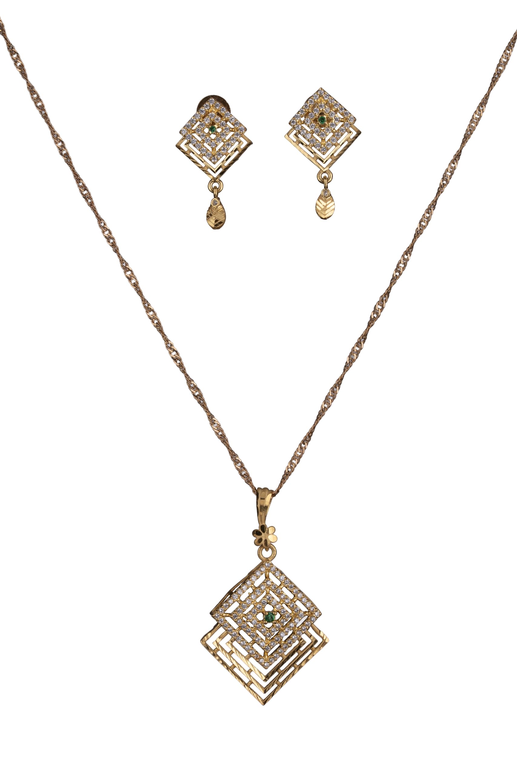 KAYRAH Women Green Brass Material Crafted CZ Stone Studed Necklace with Earrings with Matching Earrings with Matching Earrings