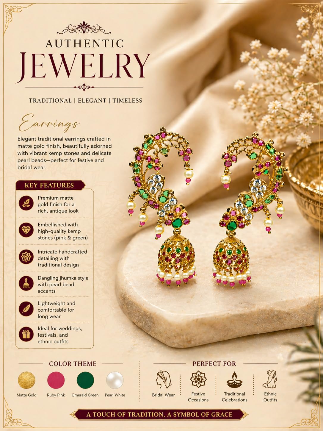 Gold Plated Peacock Style Jhumka Earrings for Women | Multicolor Traditional Temple Jewellery Earrings for Girls | Bridal Drop Earrings | Gift for Women
