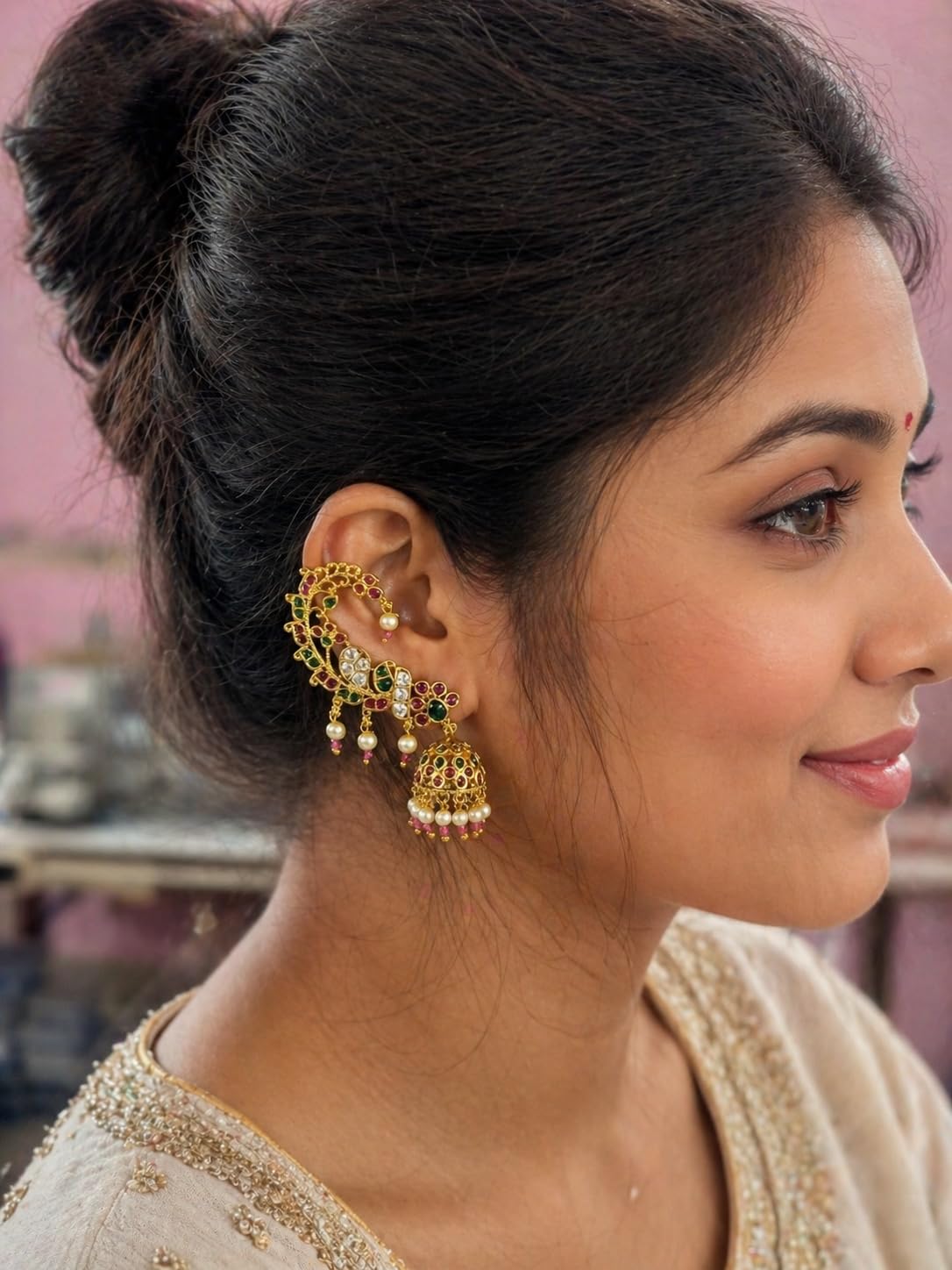 Gold Plated Peacock Style Jhumka Earrings for Women | Multicolor Traditional Temple Jewellery Earrings for Girls | Bridal Drop Earrings | Gift for Women