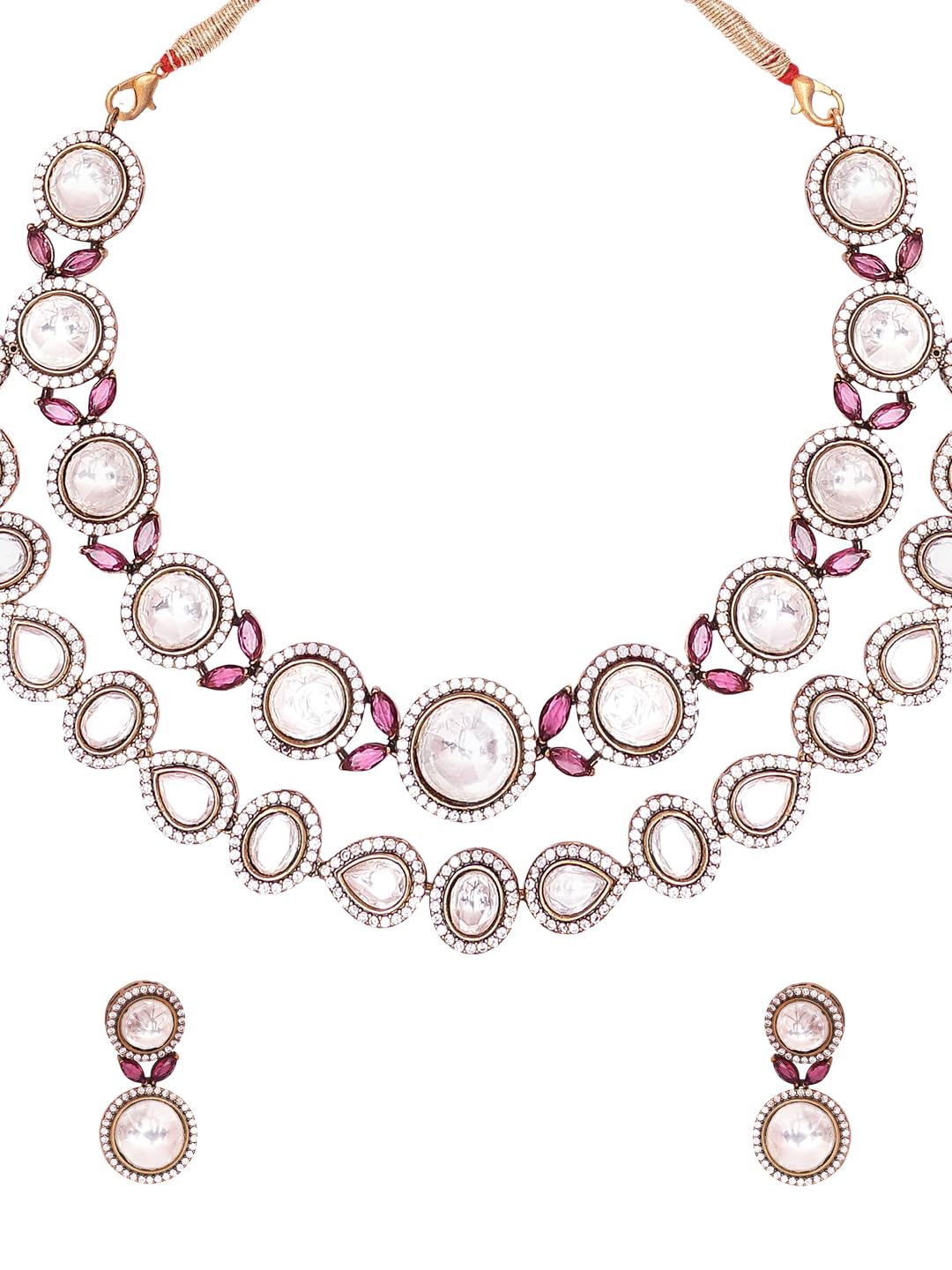 KAYRAH Women Brass Material Crafted CZ Stone Studed Necklace with Earrings with Matching Earrings with Matching Earrings