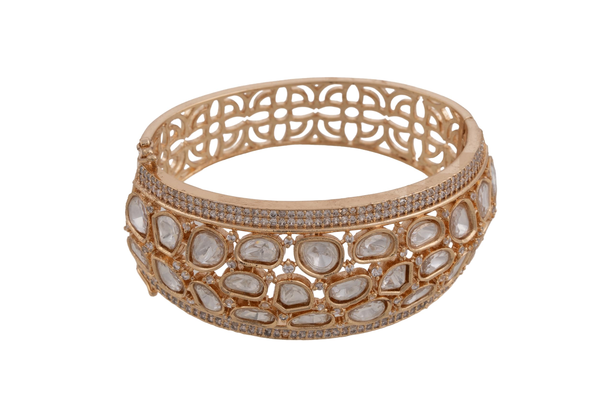 KAYRAH Gold Plated Oval Stone Studded Cuff Bracelet for Women Elegant Fashion Jewellery