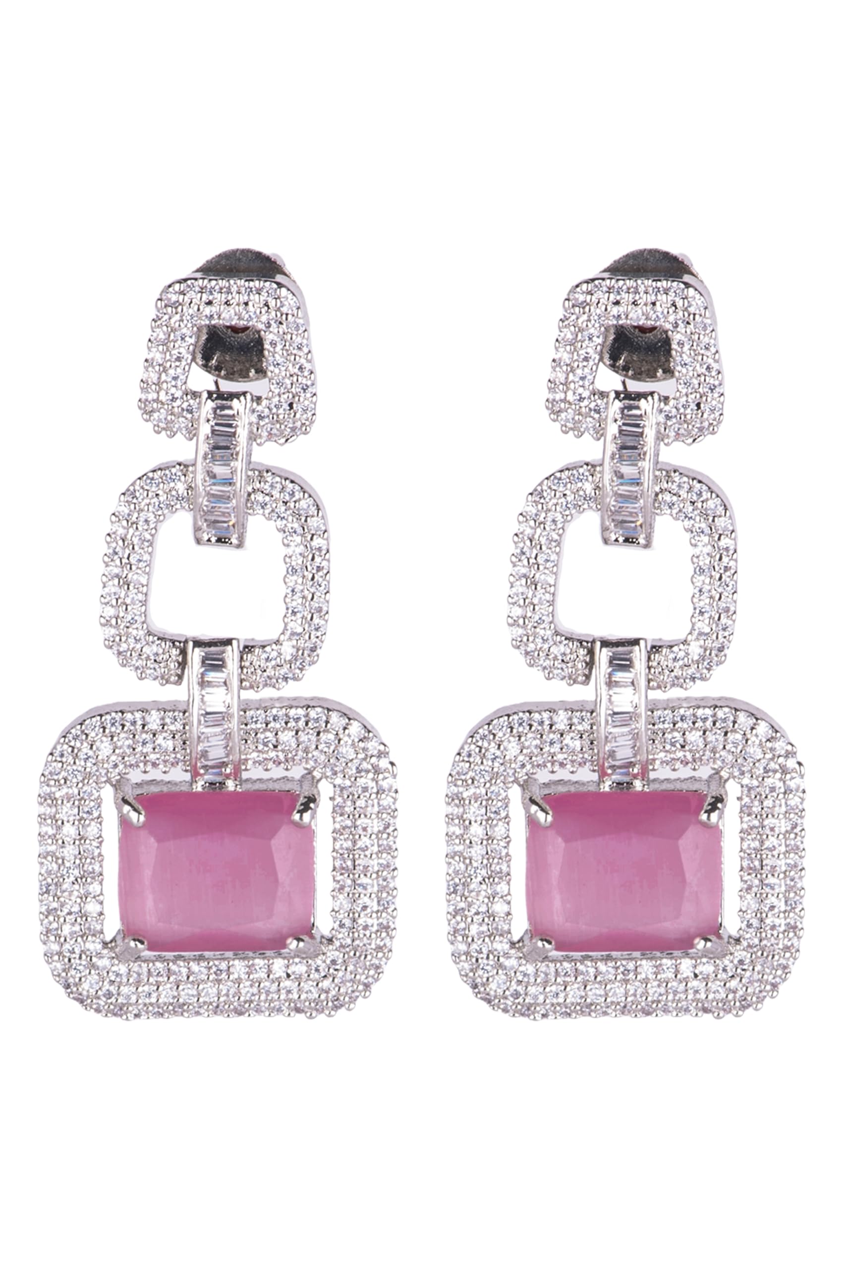 Kayrah Pink Crystal Geometric Pendant Necklace Set for Women | Designer CZ Statement Jewellery Set with Matching Earrings