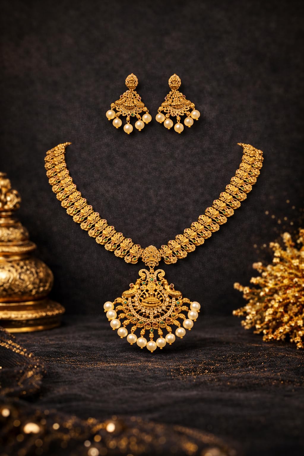 KAYRAH Gold Plated Jewellery Set with Pink Cubic Zirconia Stones, American Diamond Heart Pendant Necklace and Drop Earrings for Wedding & Party with Matching Earrings with Matching Earrings