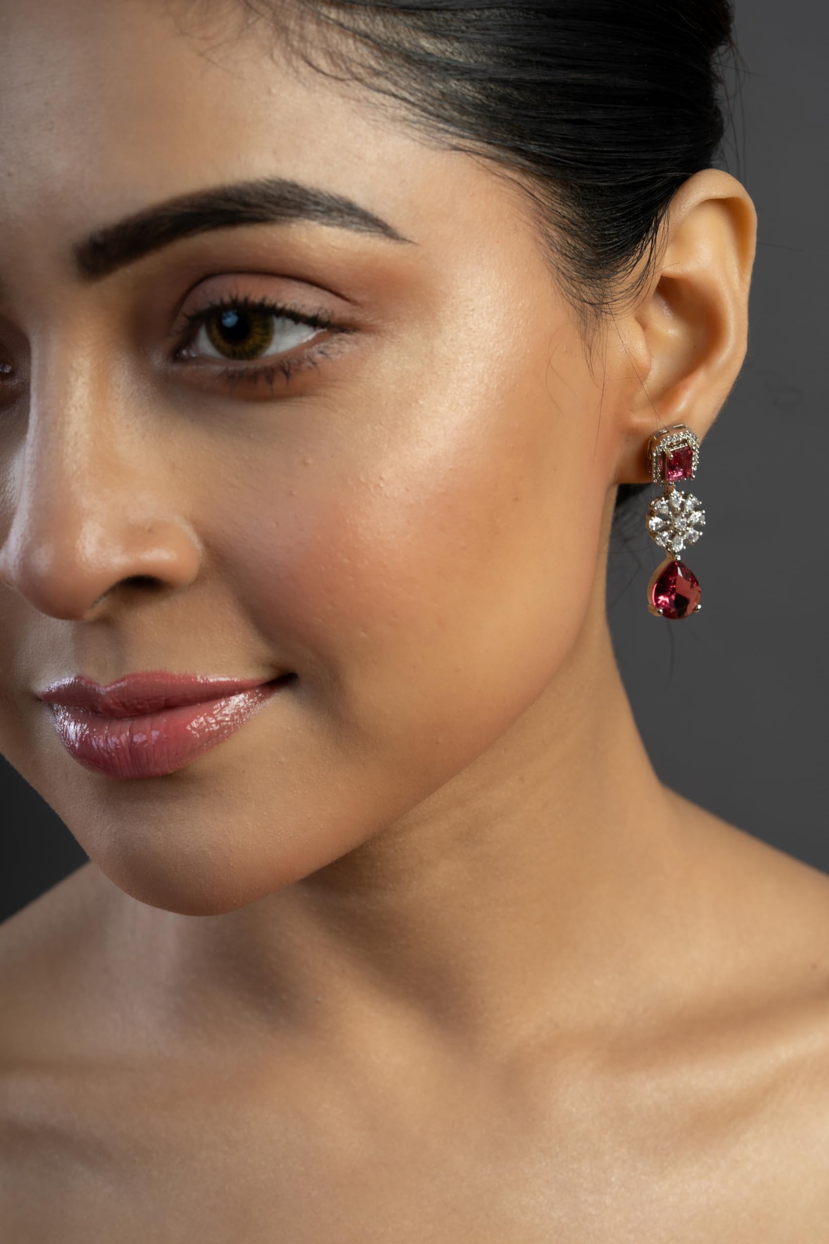 Silver Plated Red Stone Drop Earrings for Women | Statement Fashion Jewellery Earrings for Girls | Elegant Dangle Earrings Gift for Women