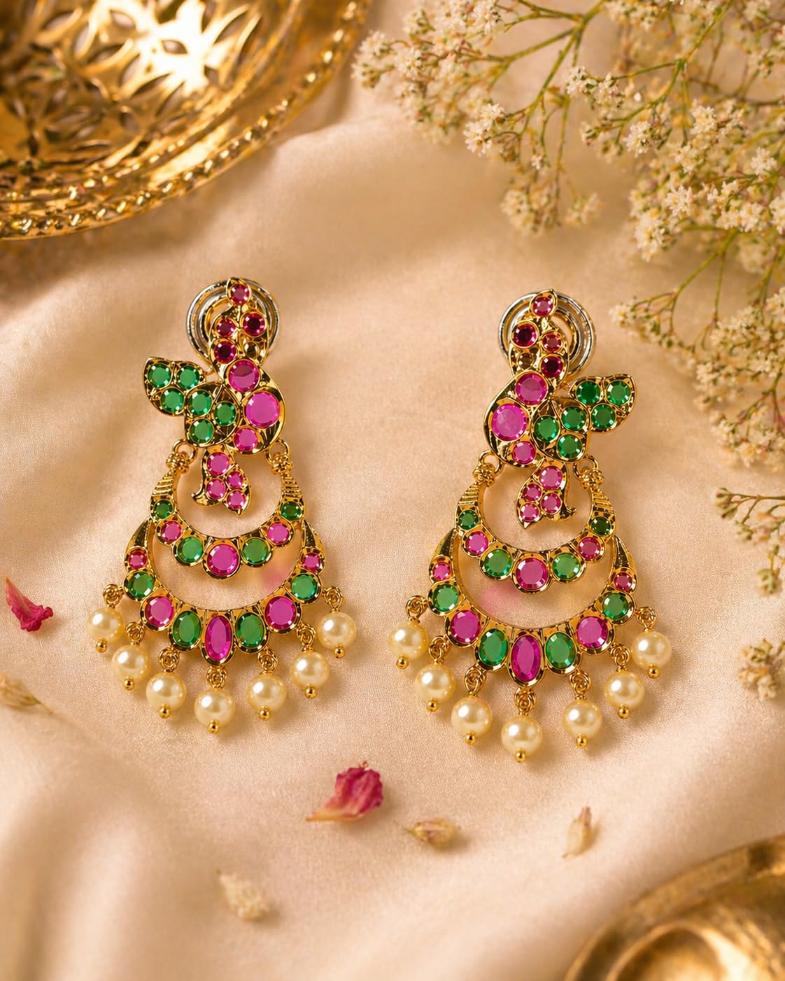 Gold Plated Multicolor Stone Drop Earrings for Women Stylish | Traditional Fashion Jewellery Earrings for Girls | Elegant Earrings Gift for Women