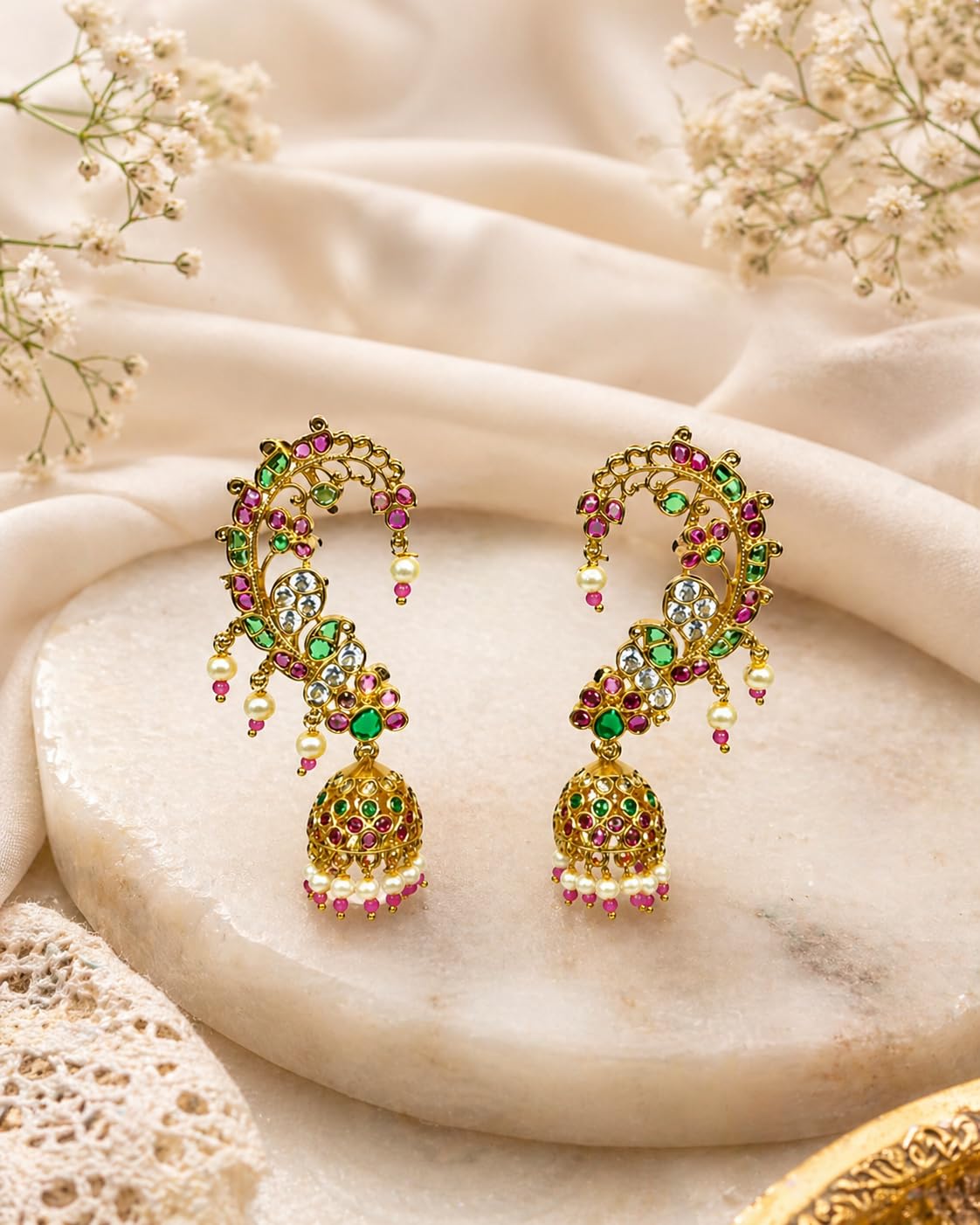 Gold Plated Peacock Style Jhumka Earrings for Women | Multicolor Traditional Temple Jewellery Earrings for Girls | Bridal Drop Earrings | Gift for Women