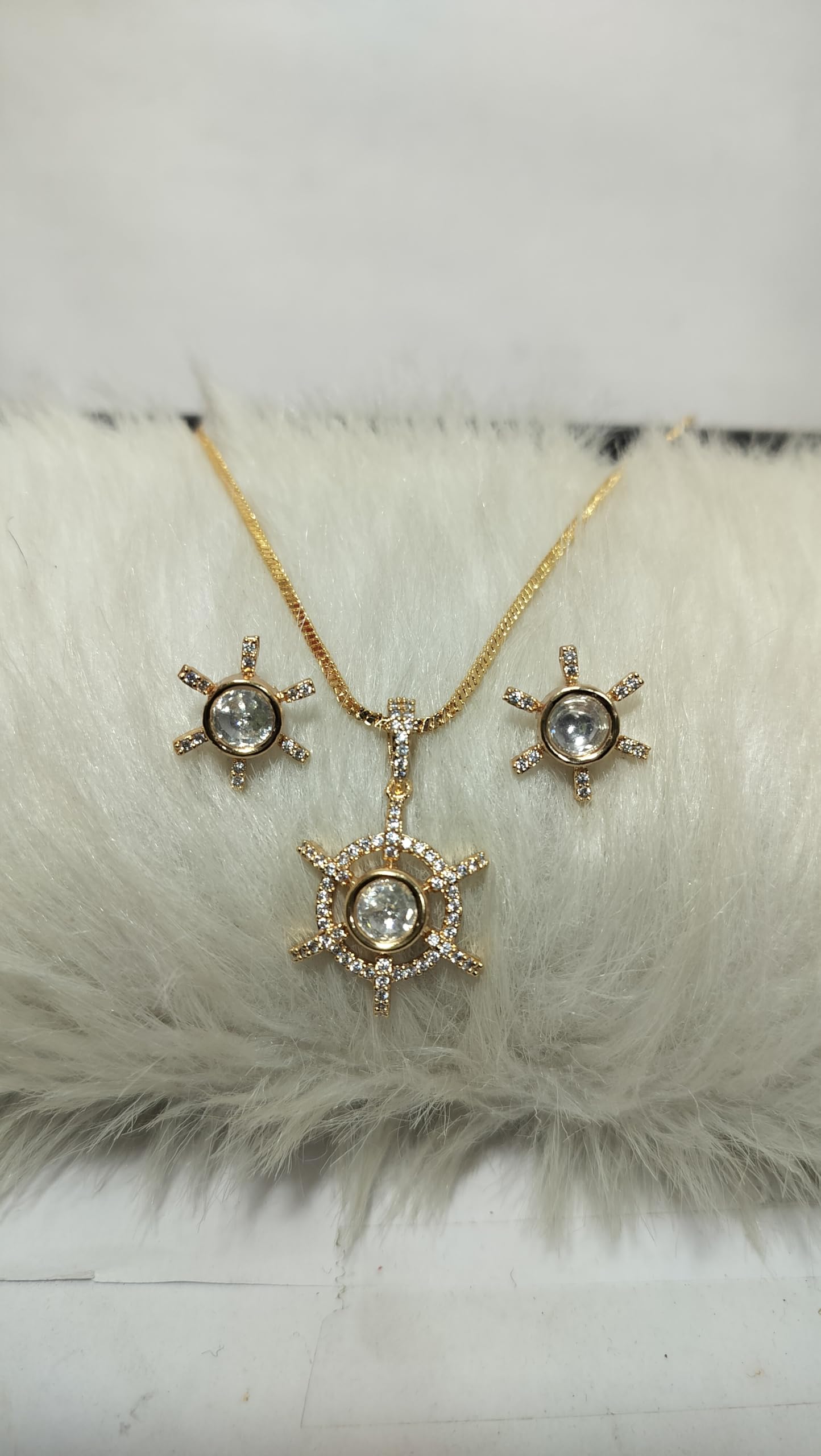 KAYRAH Gold Plated Emerald Green Cubic Zirconia Pendant Necklace Set for Women, with Matching Stud Earrings, Brass, Fashion Jewellery with Matching Earrings with Matching Earrings