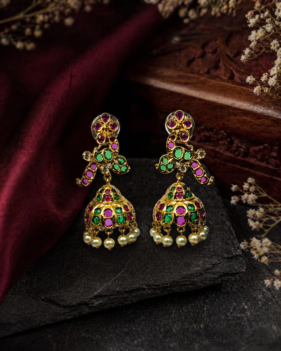 Gold Plated Multicolor Stone Jhumka Earrings for Women Stylish | Traditional Fashion Jewellery Earrings for Girls | Elegant Earrings Gift for Women