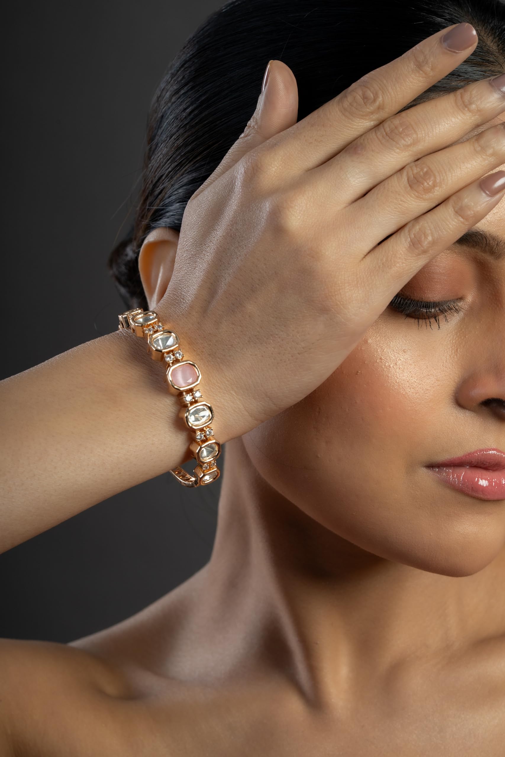 KAYRAH Gold Plated Multicolor Stone Cuff Bracelet for Women Elegant Fashion Jewellery