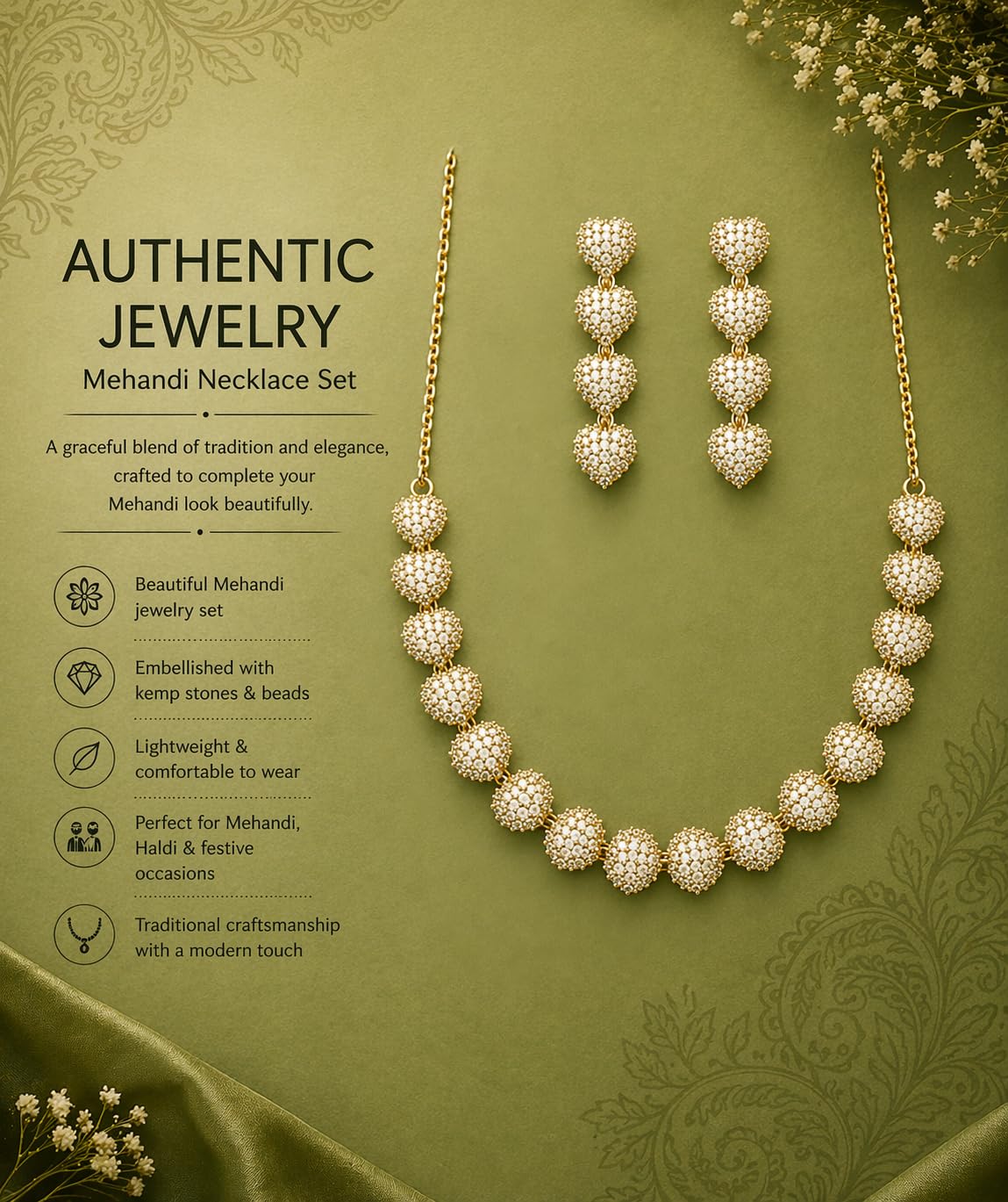 KAYRAH Gold Plated Necklace Set with Ruby Red Stones & American Diamond, Drop Earrings, Fashion Jewellery for Women with Matching Earrings with Matching Earrings