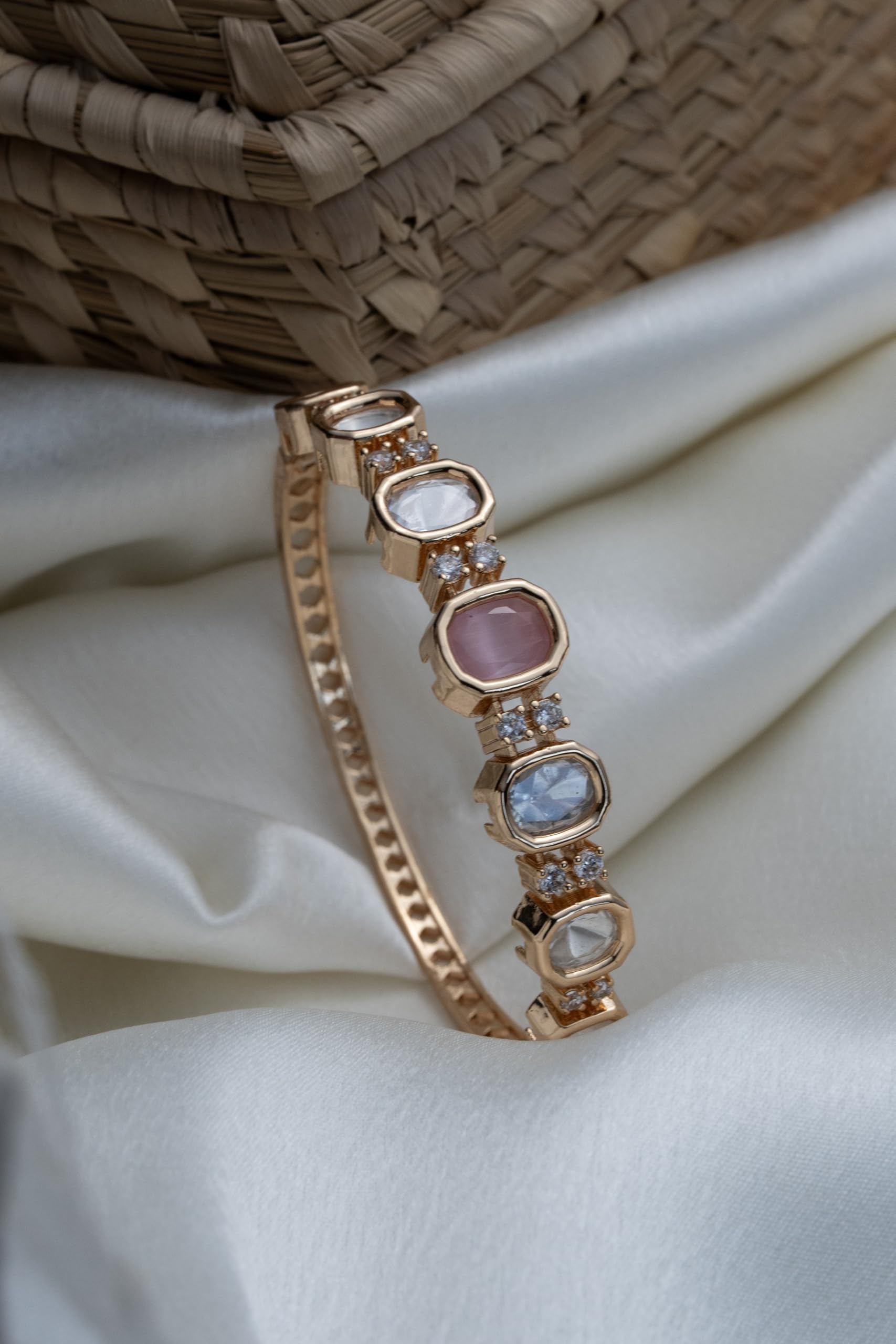 KAYRAH Gold Plated Multicolor Stone Cuff Bracelet for Women Elegant Fashion Jewellery