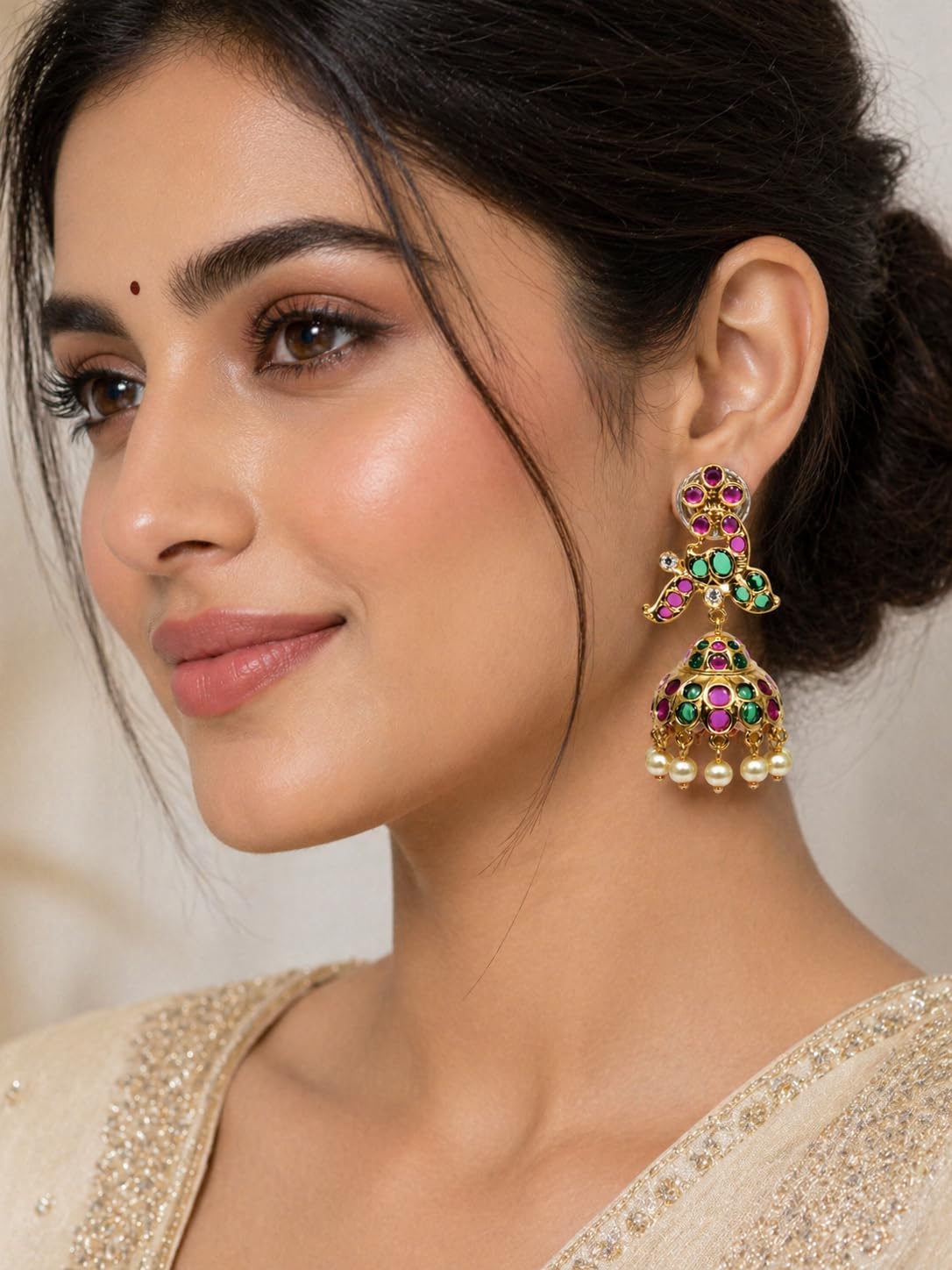 Gold Plated Multicolor Stone Jhumka Earrings for Women Stylish | Traditional Fashion Jewellery Earrings for Girls | Elegant Earrings Gift for Women