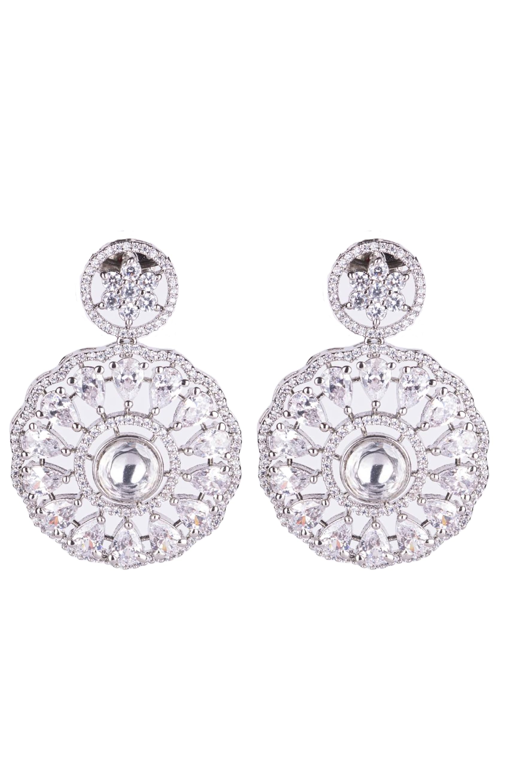 KAYRAH High-polished Brass CZ Stone Pendant Necklace, Stud Earrings and Ring Set for Women and Girls with Matching Earrings with Matching Earrings