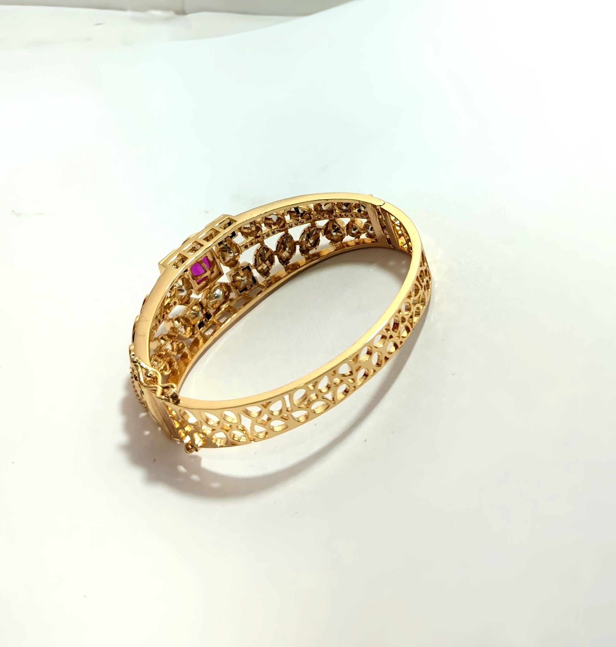 KAYRAH Gold Plated Green Pink Stone Studded Bangle for Women Elegant Fashion Jewellery