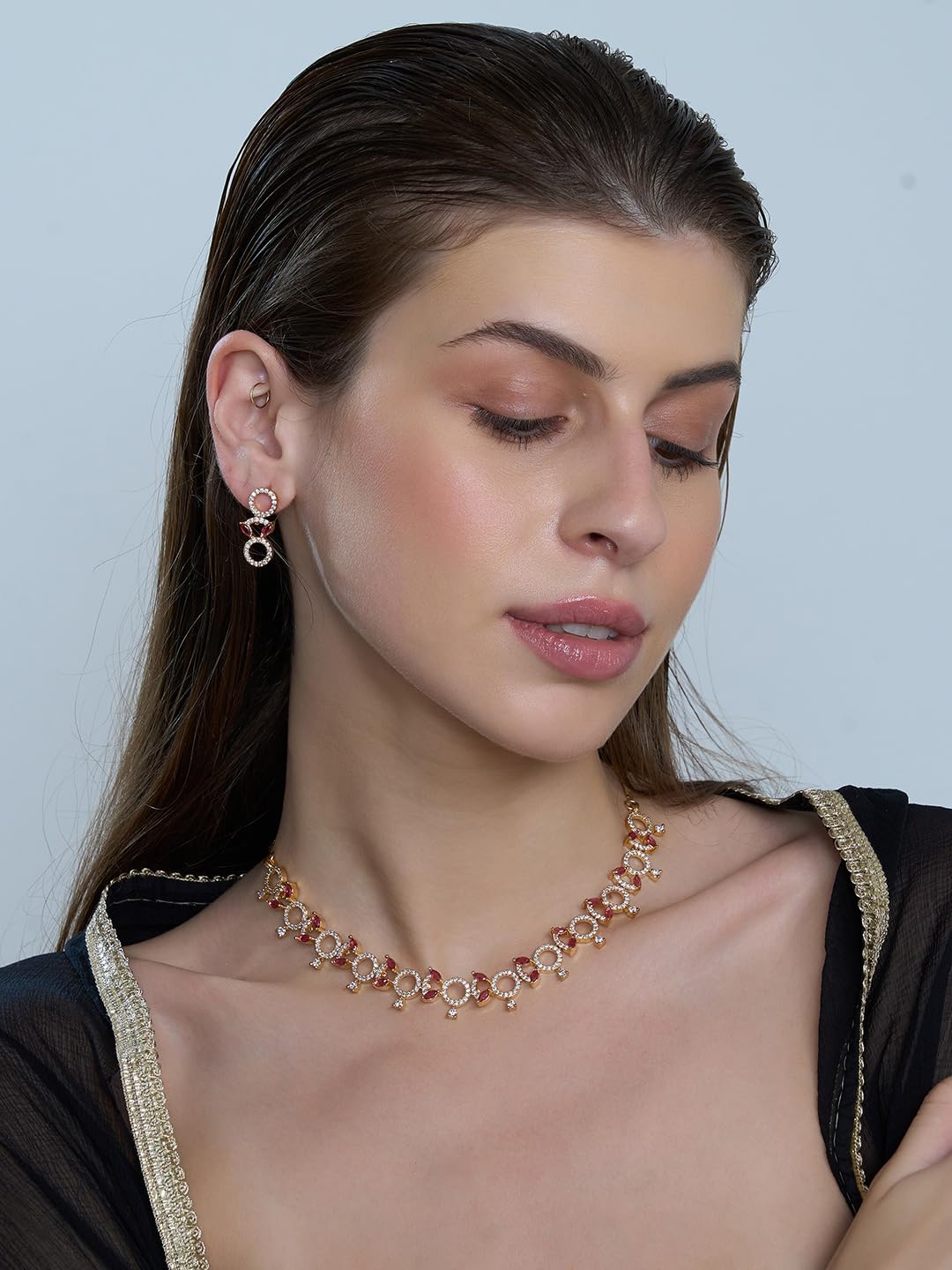 KAYRAH Gold Plated Blue Stone Necklace Set for Women Stylish with Matching Earrings with Matching Earrings