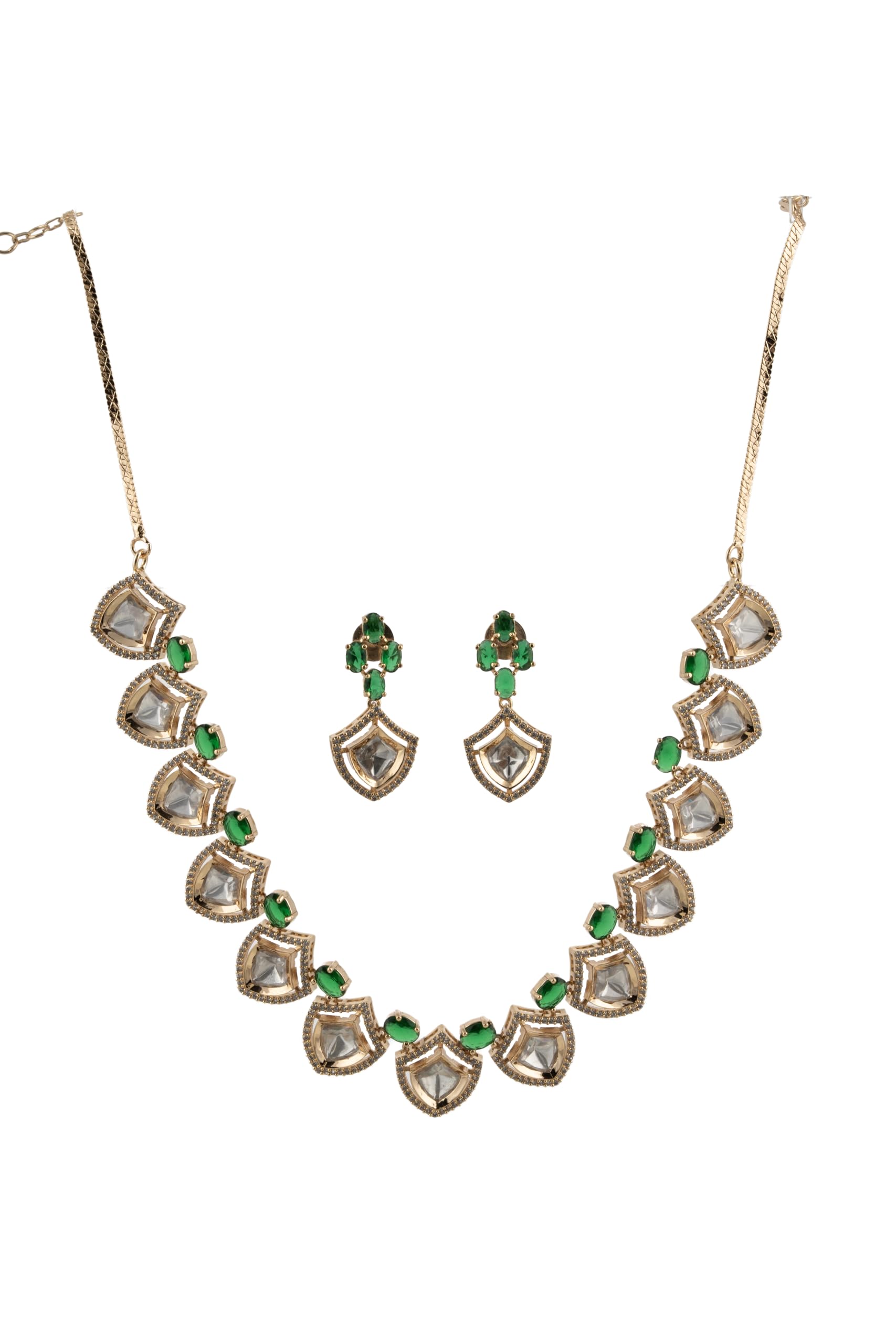 KAYRAH Women White Brass Material Crafted Kundan Stone Studed Necklace with Earrings with Matching Earrings with Matching Earrings