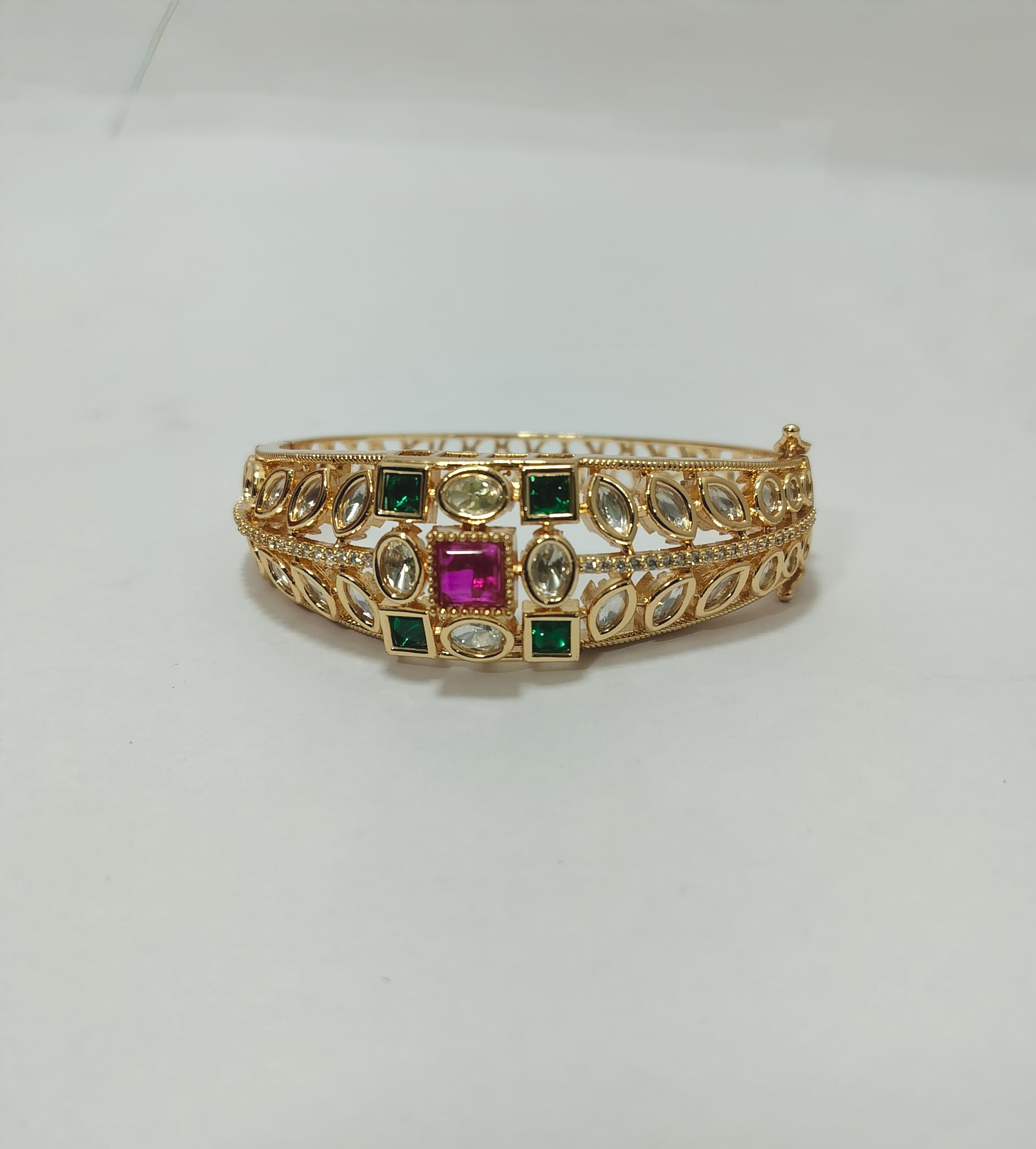 KAYRAH Gold Plated Green Pink Stone Studded Bangle for Women Elegant Fashion Jewellery