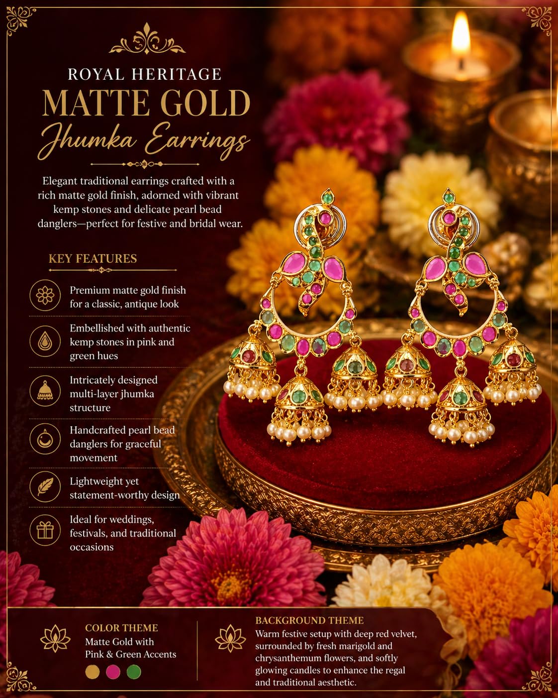 Gold Plated Multicolor Jhumka Earrings for Women Stylish | Traditional Fashion Jewellery Earrings for Girls | Elegant Earrings Gift for Women