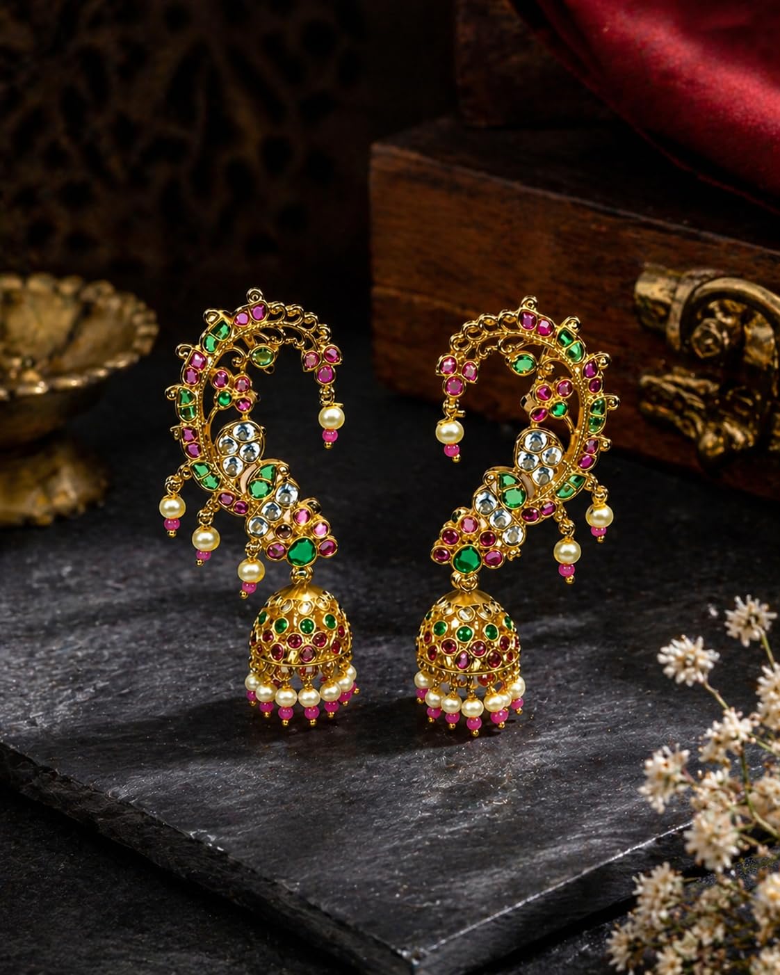 Gold Plated Peacock Style Jhumka Earrings for Women | Multicolor Traditional Temple Jewellery Earrings for Girls | Bridal Drop Earrings | Gift for Women
