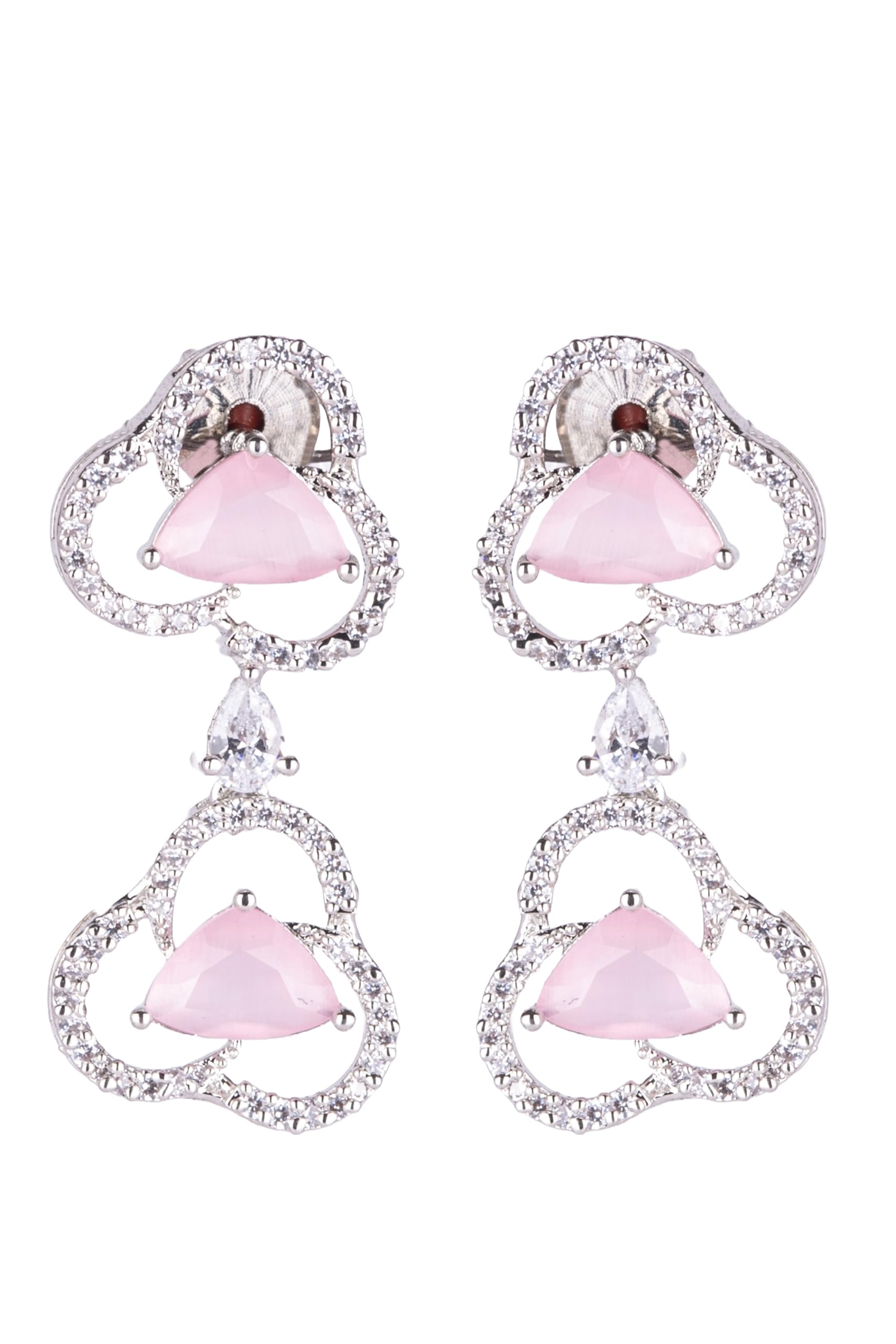 Kayrah Pink Crystal Heart Statement Necklace Set for Women | Designer CZ Party Wear Jewellery Set with Matching Earrings