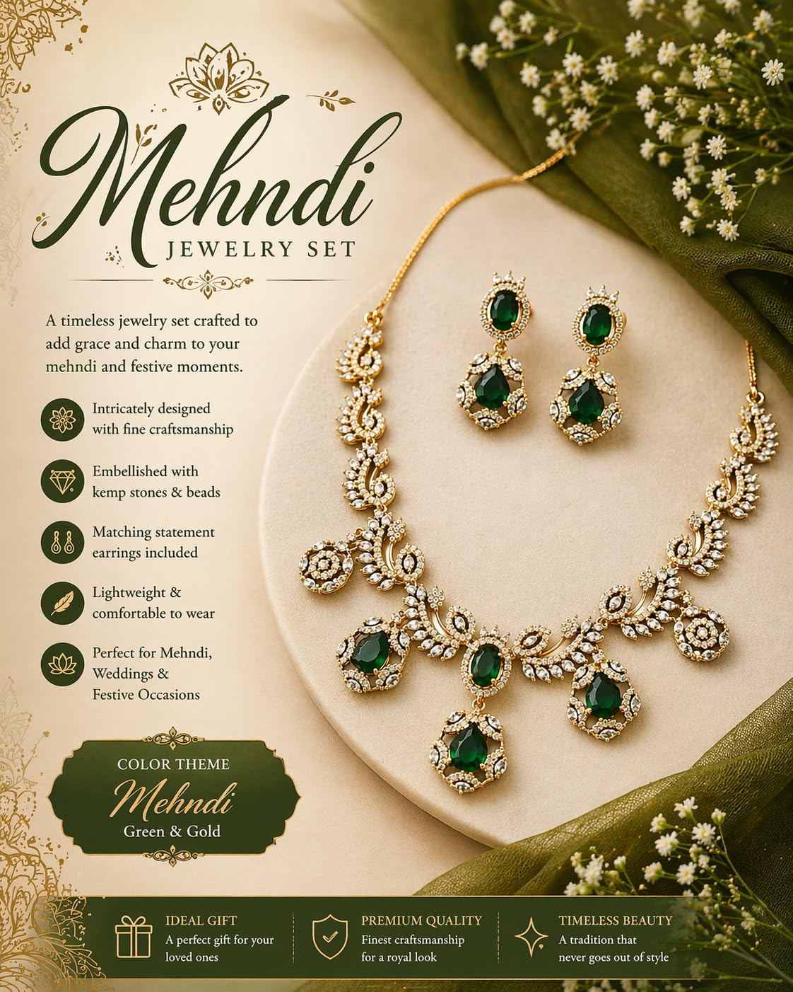 KAYRAH Gold Plated Heart Design Necklace Set with American Diamond, Chain Necklace & Drop Earrings Jewellery for Women with Matching Earrings with Matching Earrings