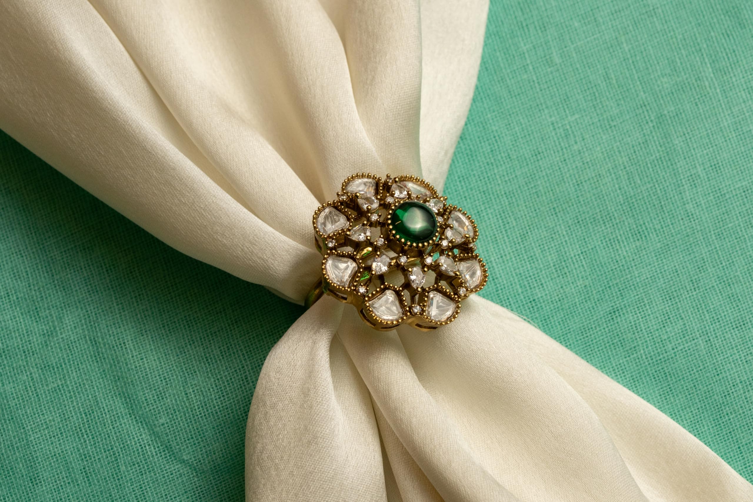 KAYRAH Brass Material Topaz Stone Stud Ring for Women and Girls for Every Occassion (Green Pota )