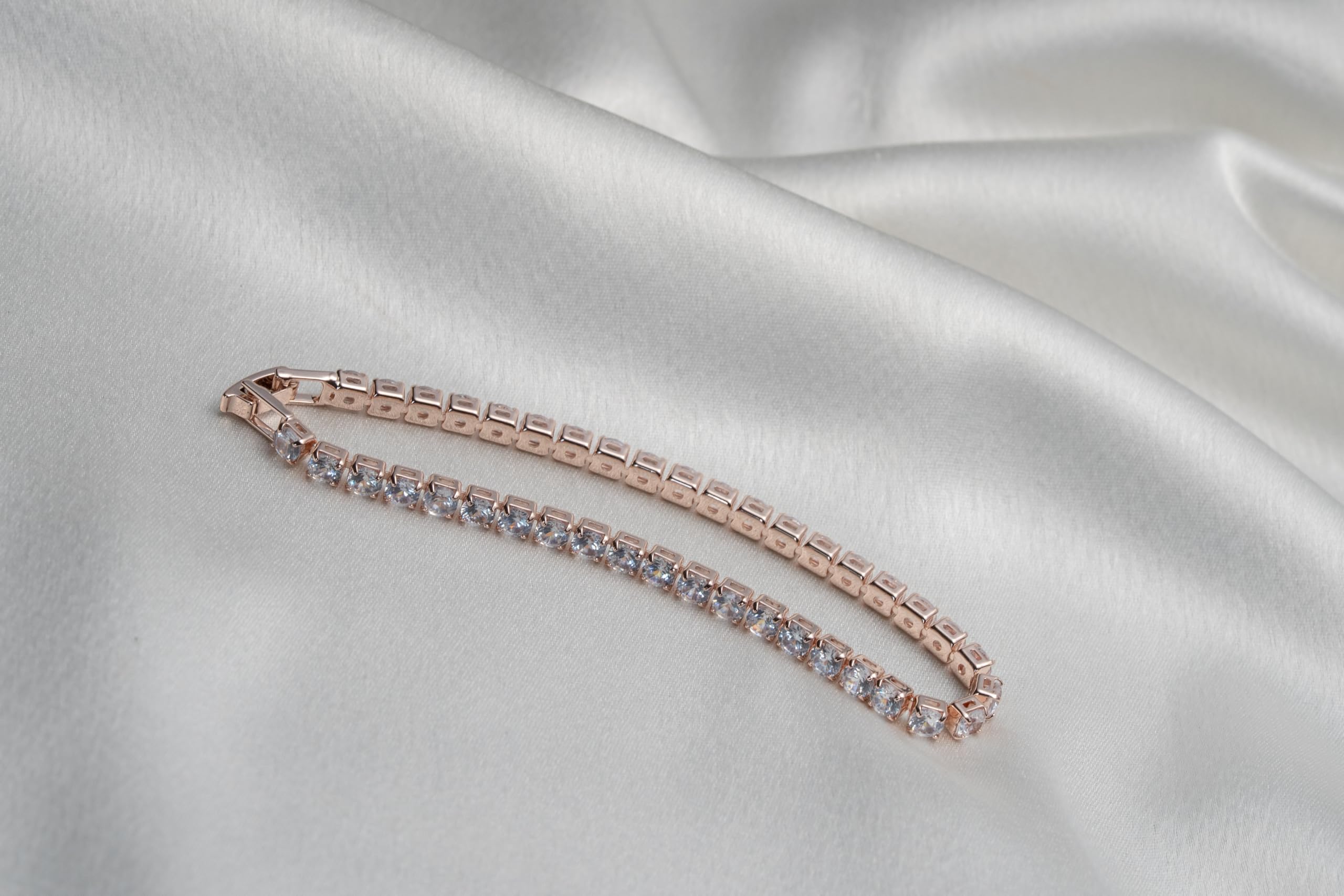KAYRAH Rose Gold Toned Crystal Tennis Bracelet for Women