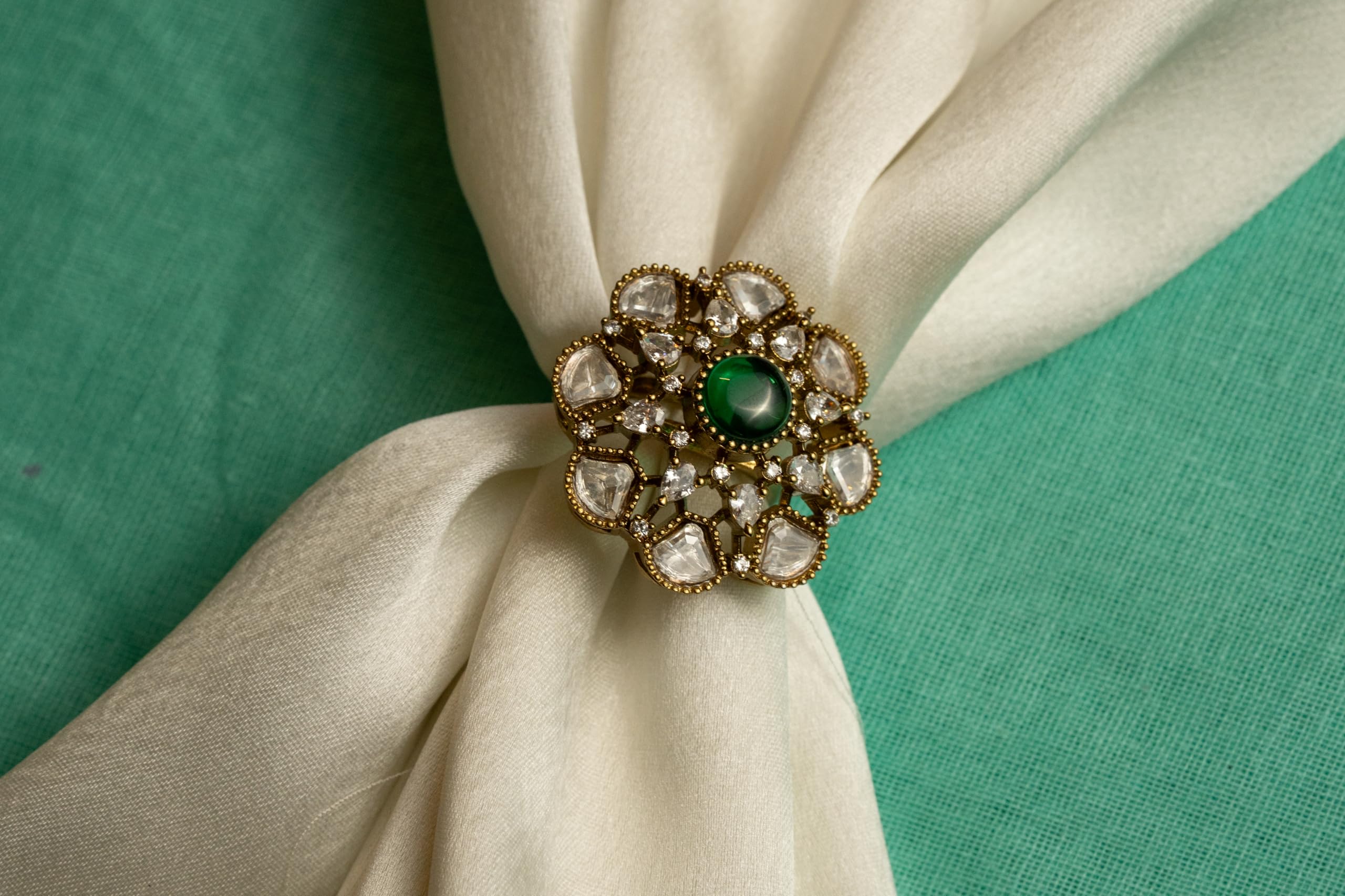 KAYRAH Brass Material Topaz Stone Stud Ring for Women and Girls for Every Occassion (Green Pota )