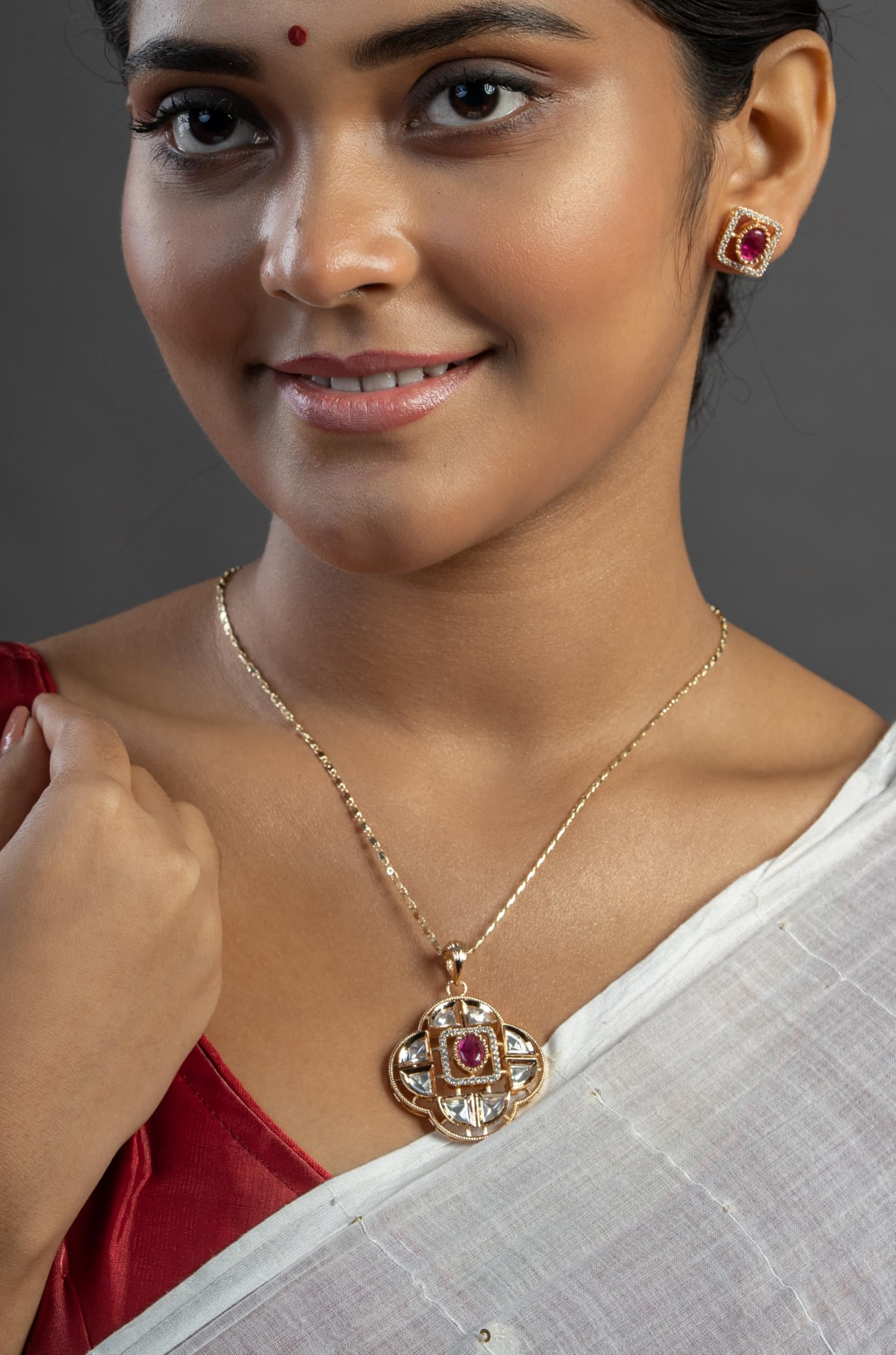 KAYRAH Women Green Brass Material Crafted Kundan Stone Studed Necklace with Earrings with Matching Earrings with Matching Earrings
