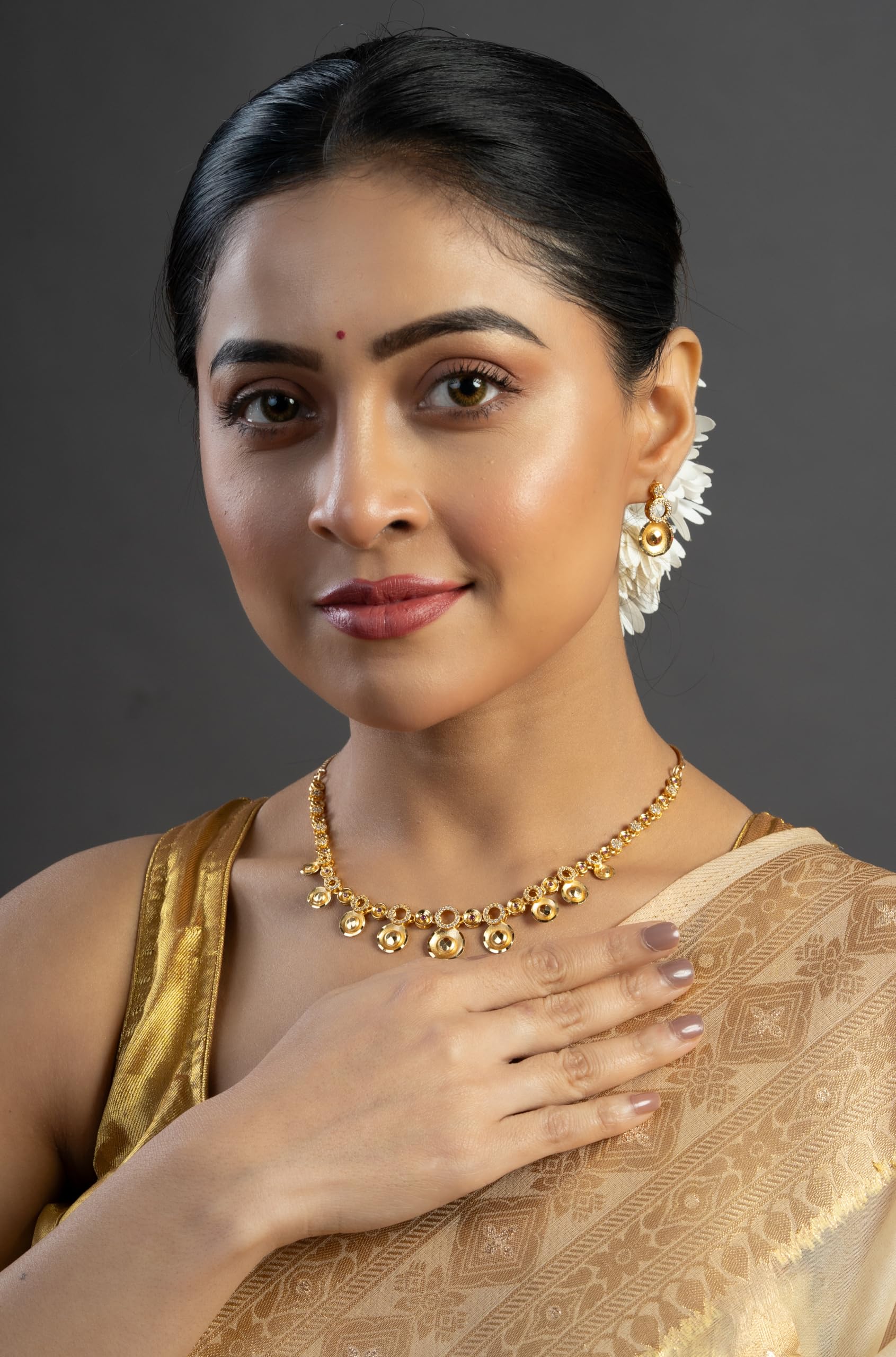 KAYRAH Gold Plated Traditional Necklace Set for Women with Matching Earrings with Matching Earrings