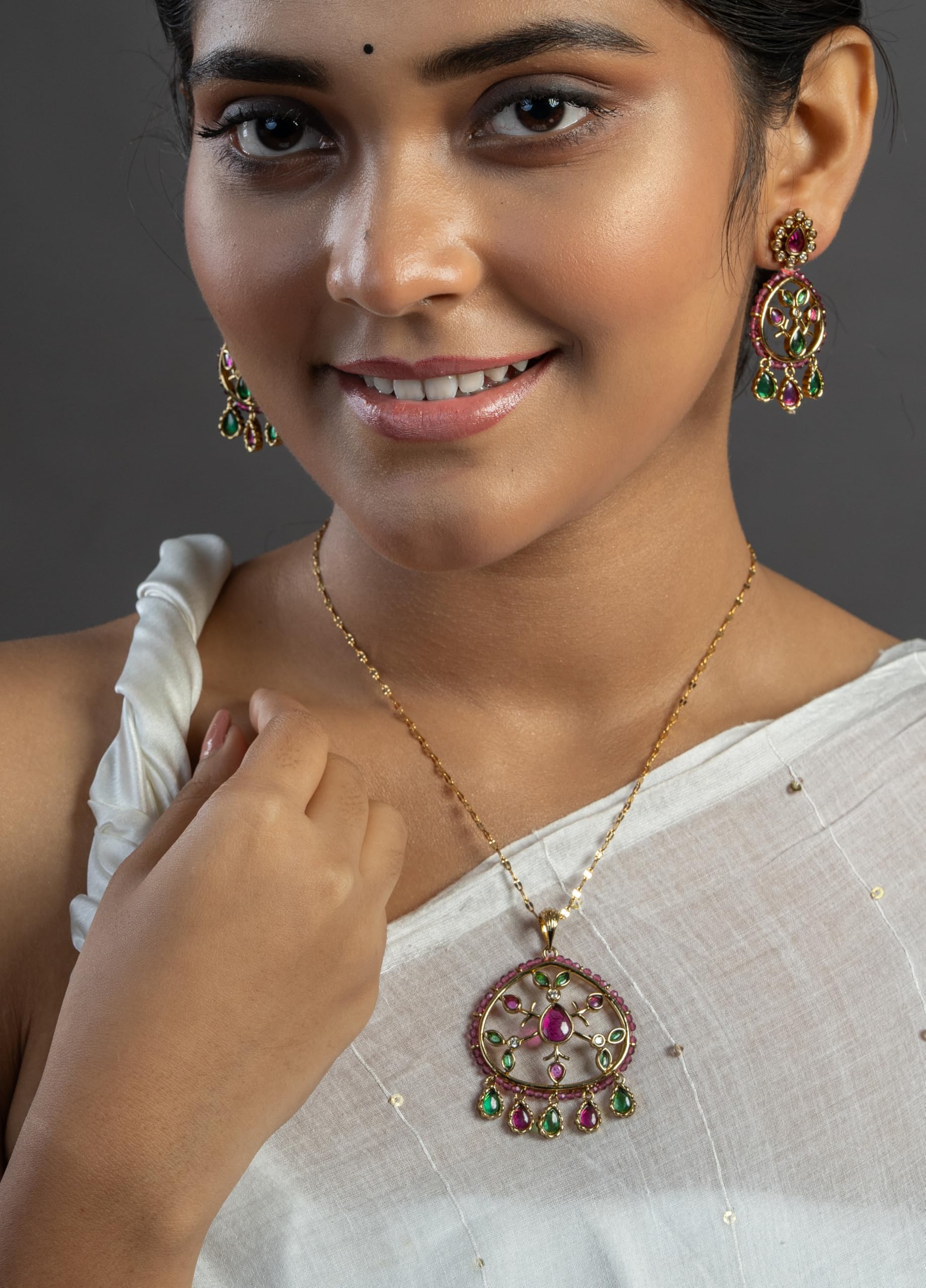 KAYRAH Women Multi Brass Material Crafted Onyx Stone Studed Necklace with Earrings with Matching Earrings with Matching Earrings