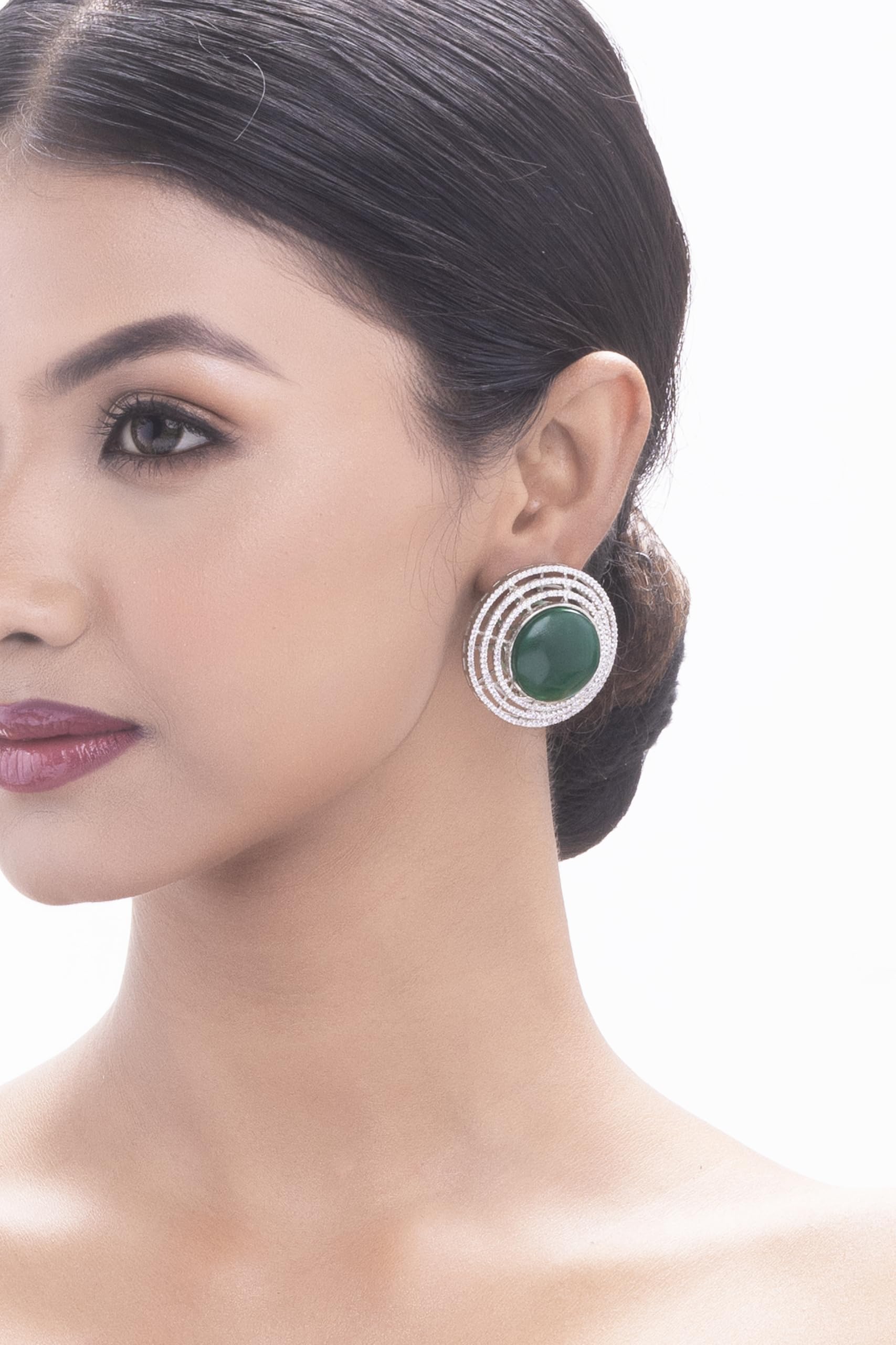 Silver Plated Green Stone Stud Earrings for Women | Statement Fashion Jewellery Earrings for Girls | Elegant Party Earrings Gift for Women