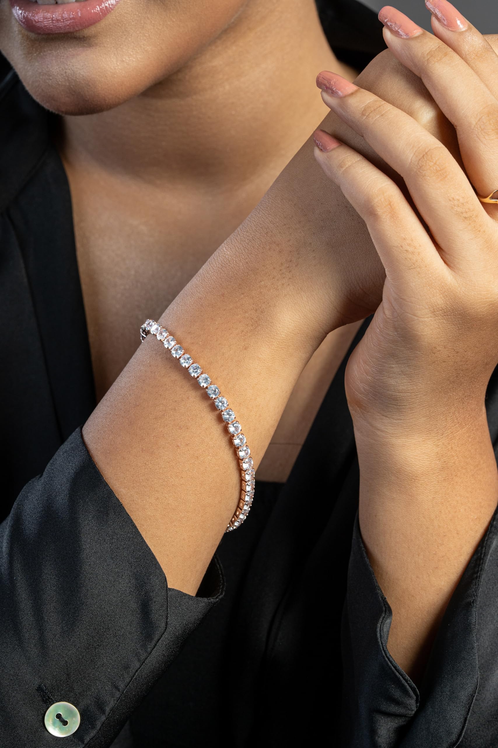 KAYRAH Rose Gold Toned Crystal Tennis Bracelet for Women
