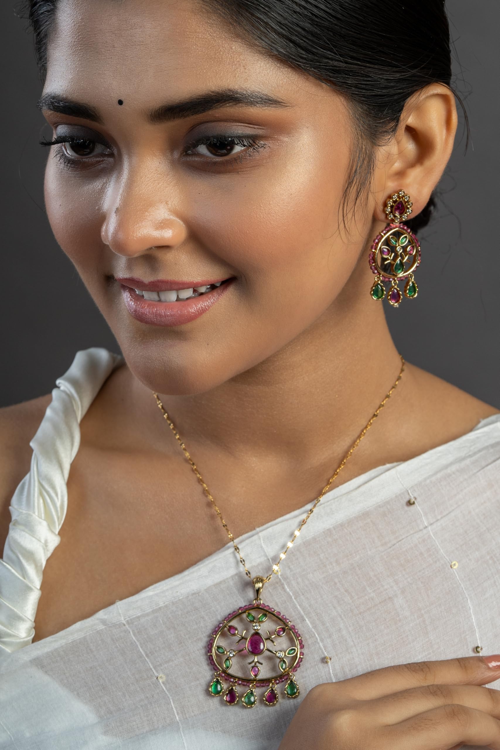 KAYRAH Women Multi Brass Material Crafted Onyx Stone Studed Necklace with Earrings with Matching Earrings with Matching Earrings