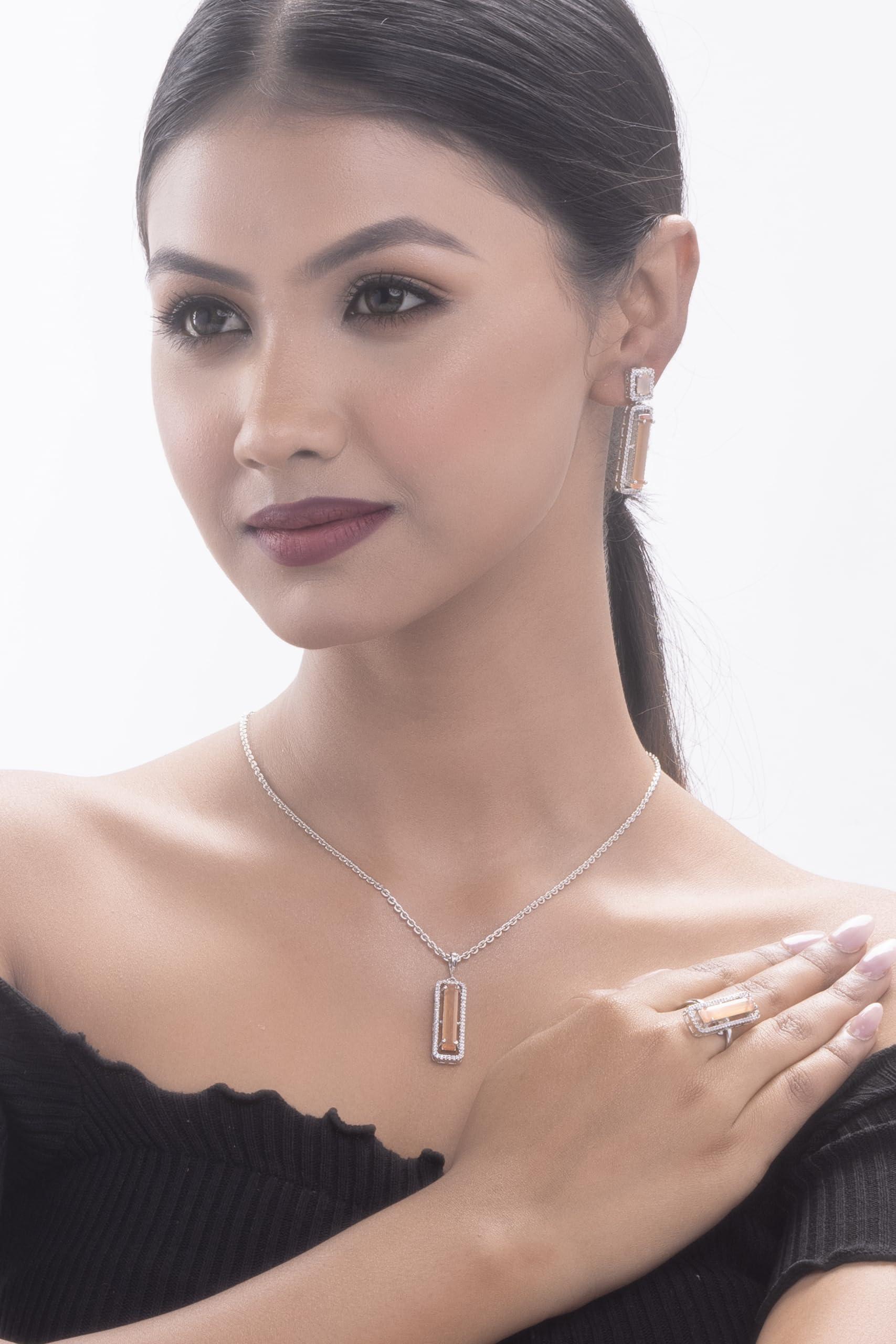 KAYRAH Women Green Brass Material Crafted CZ Stone Studed Necklace with Earrings with Matching Earrings with Matching Earrings