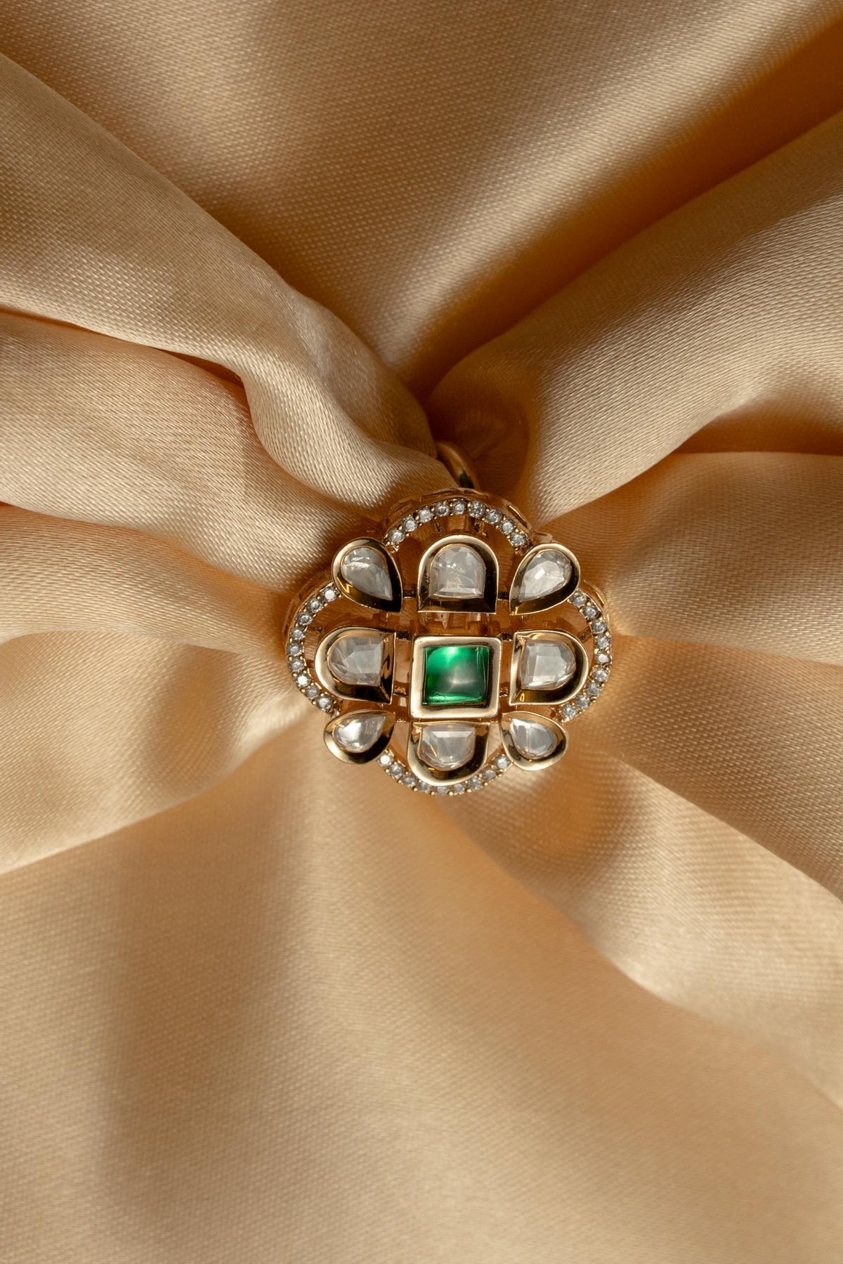 KAYRAH Brass Topaz Stone Stud Ring for Women and Girls for Every Occasion (Green)