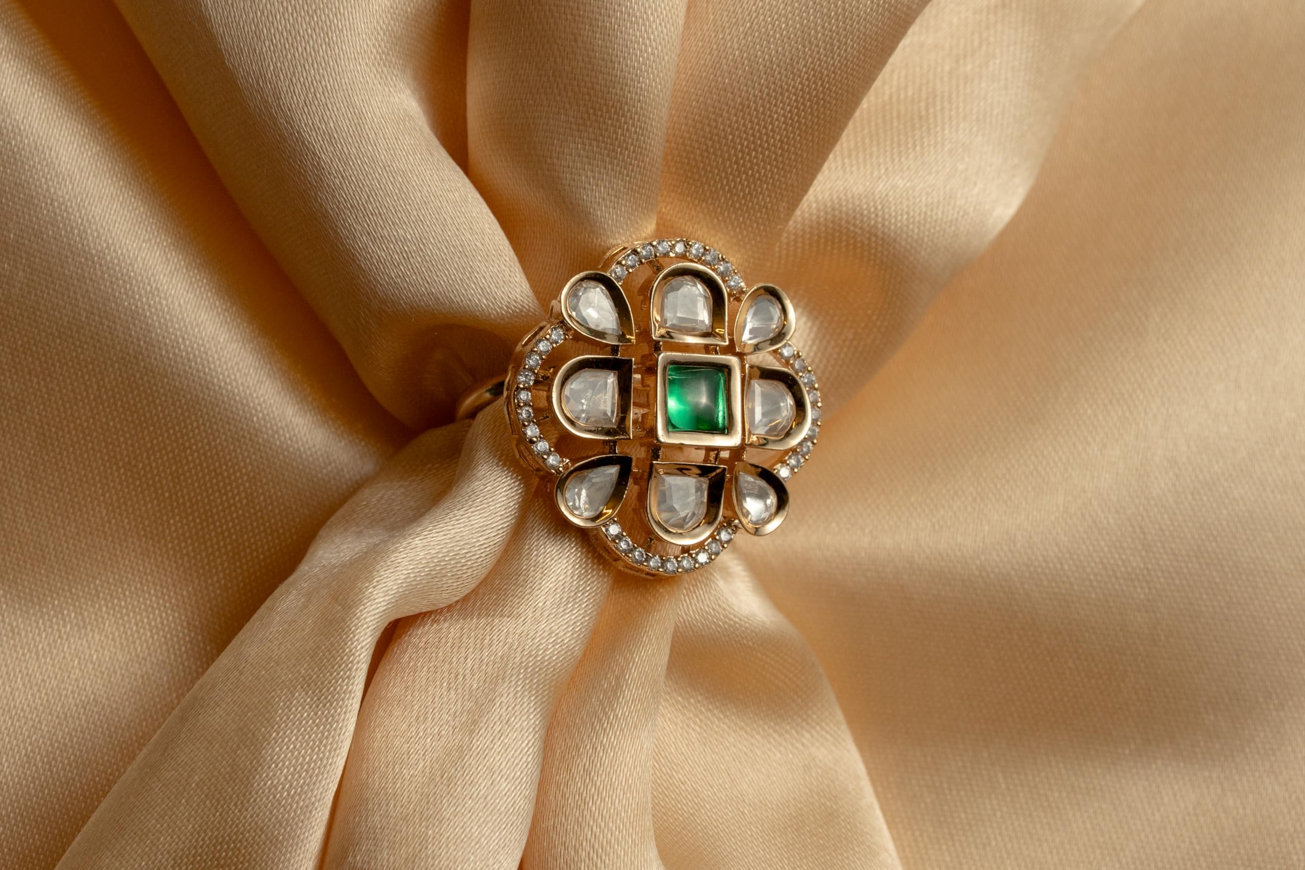 KAYRAH Brass Topaz Stone Stud Ring for Women and Girls for Every Occasion (Green)