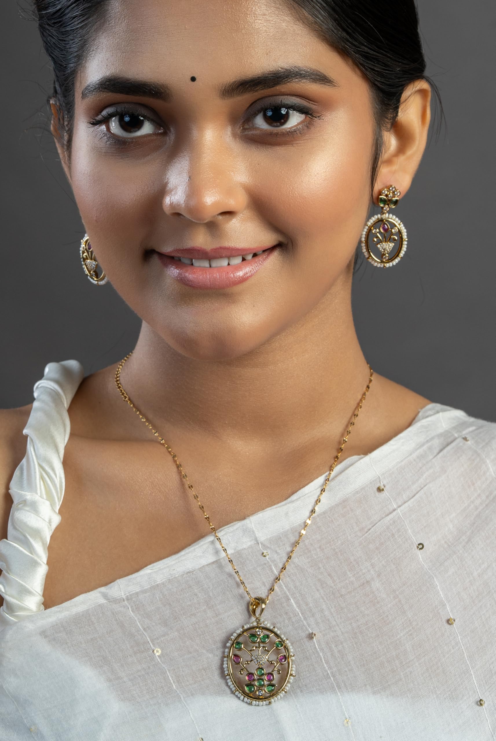 KAYRAH Women Pink Brass Material Crafted Kundan Stone Studed Necklace with Earrings with Matching Earrings with Matching Earrings