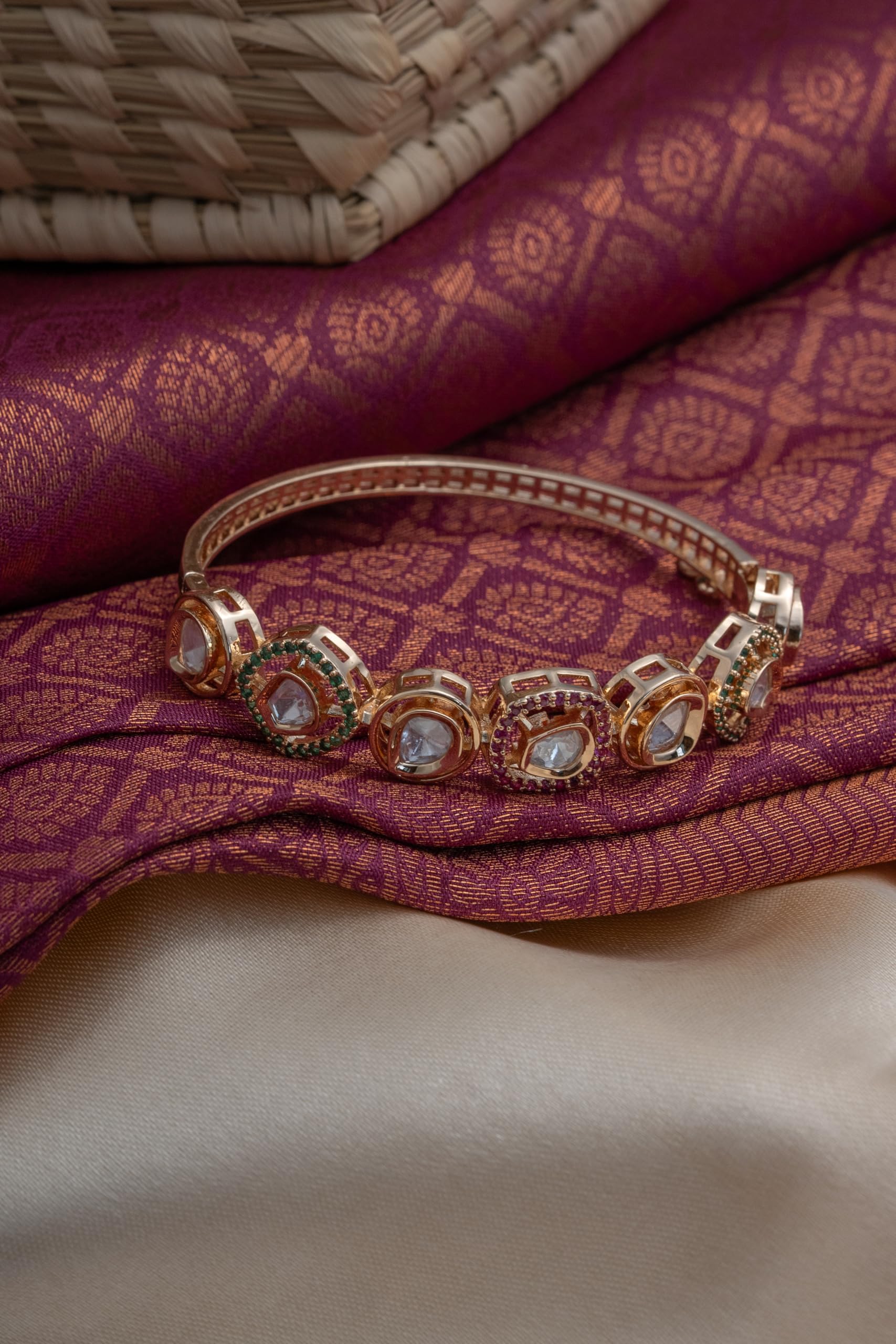 KAYRAH Gold Plated Multicolor Stone Studded Bangle for Women