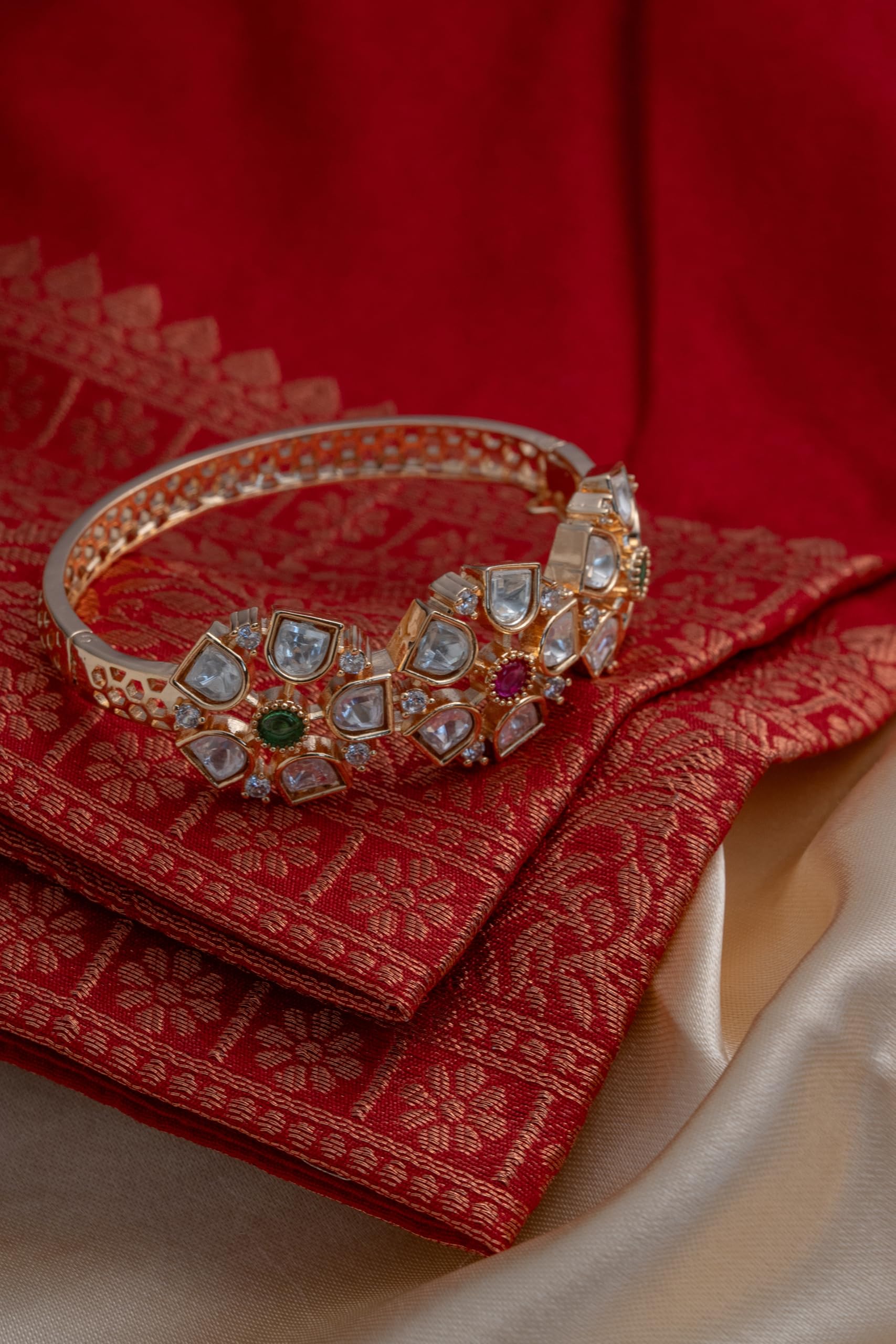 KAYRAH Gold Plated Multicolor Stone Floral Bracelet for Women