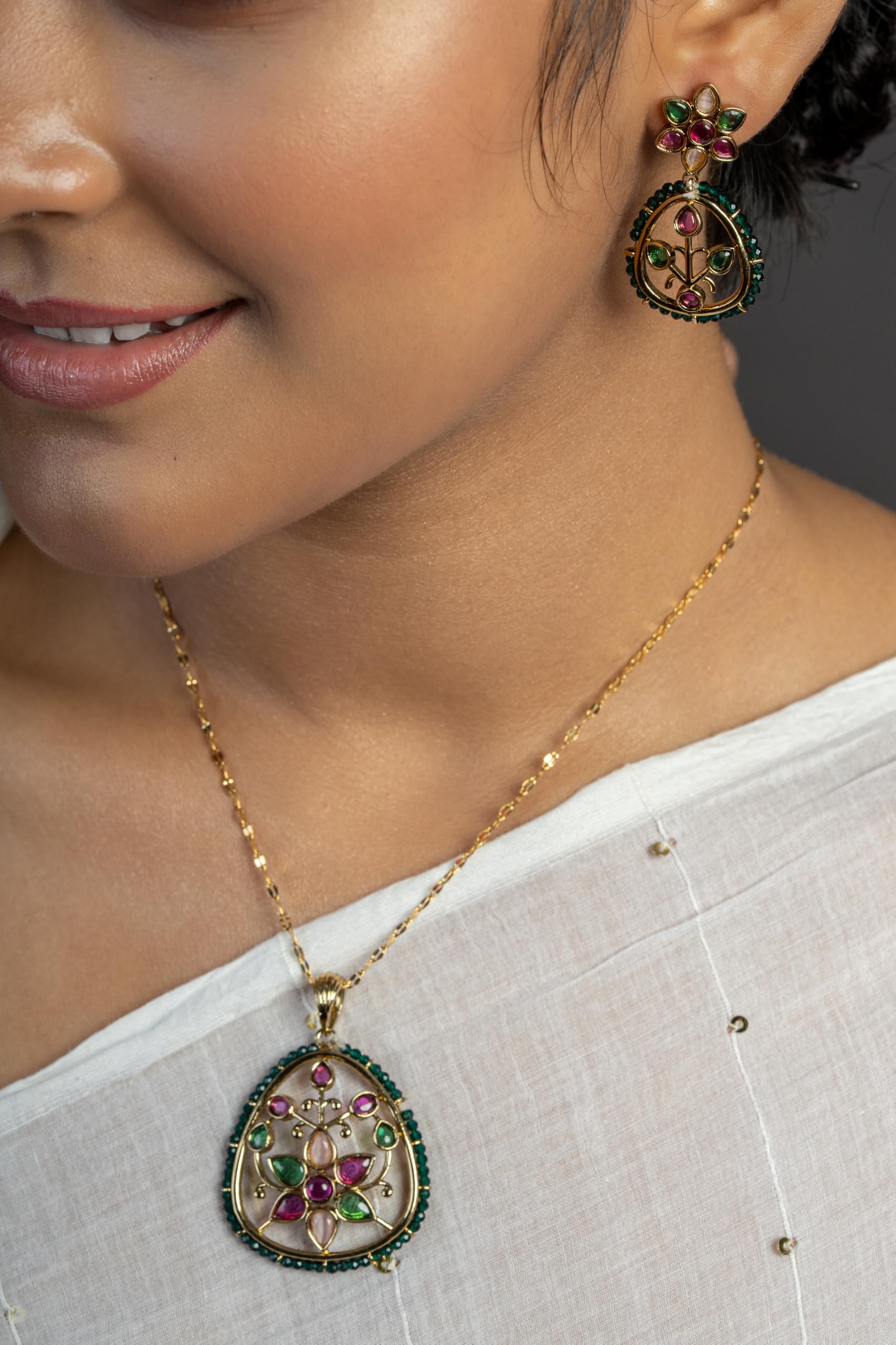 KAYRAH Women Multiple Colors Brass Material Crafted Onyx Stone Studed Necklace with Earrings with Matching Earrings with Matching Earrings