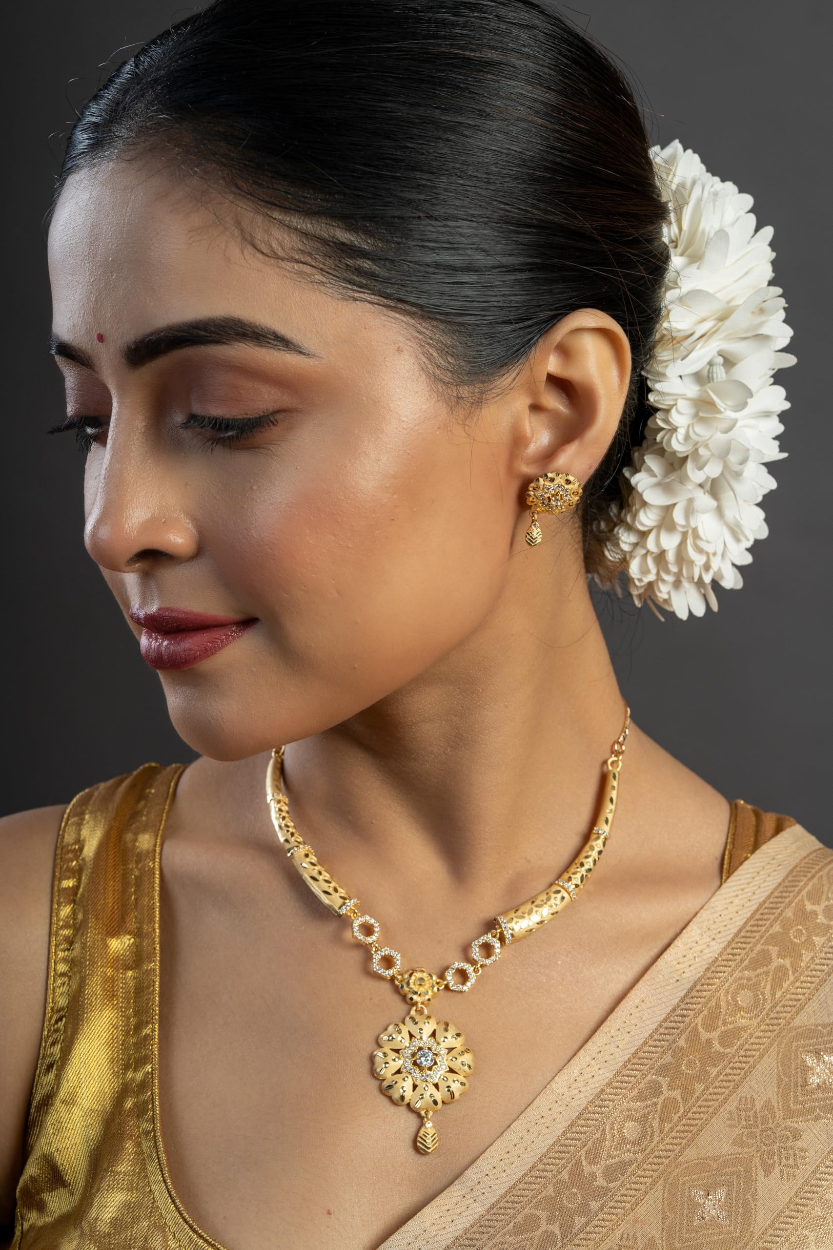 KAYRAH Gold Plated Traditional Necklace Set for Women with Matching Earrings with Matching Earrings