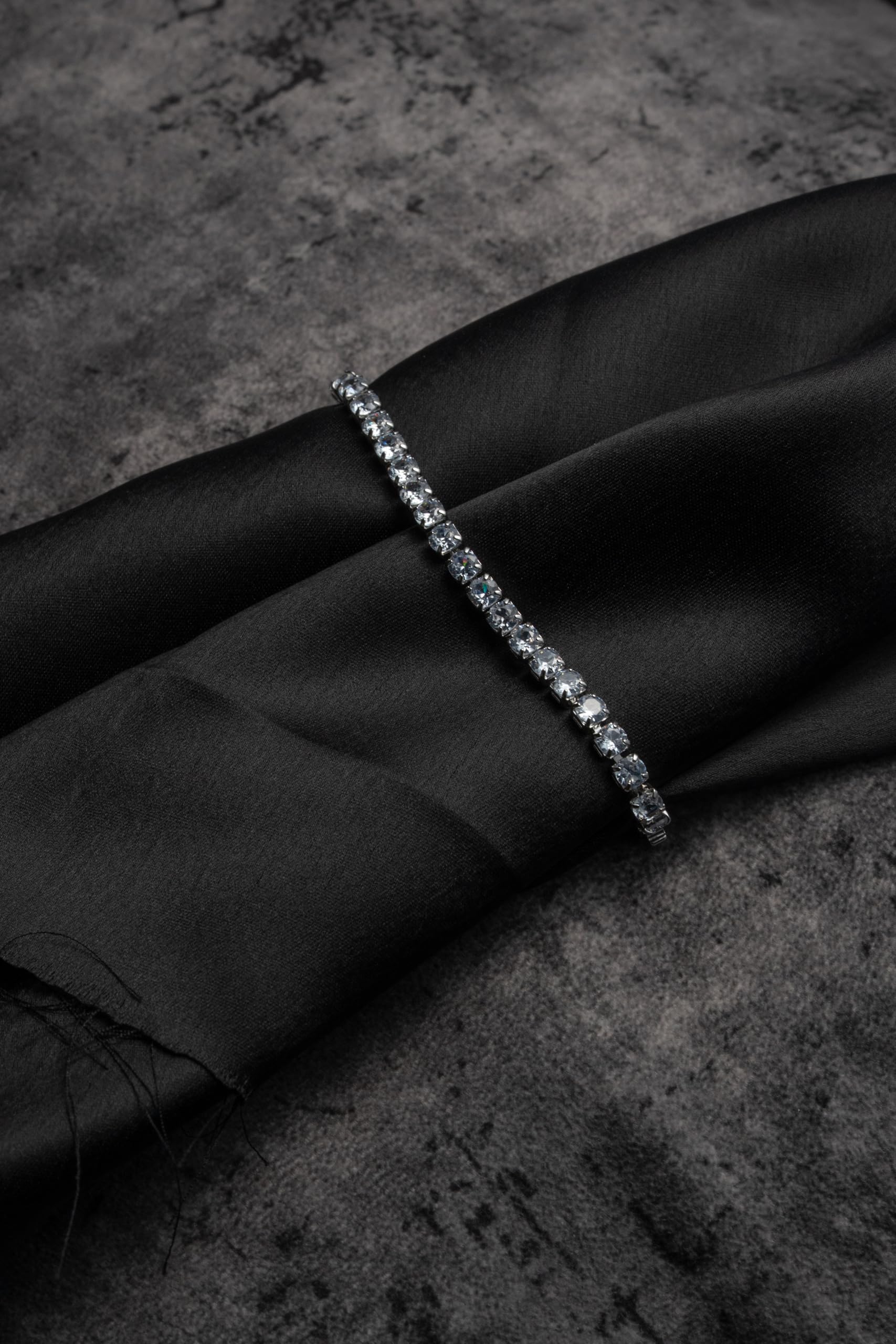 KAYRAH Silver Toned Classic Crystal Tennis Bracelet for Women