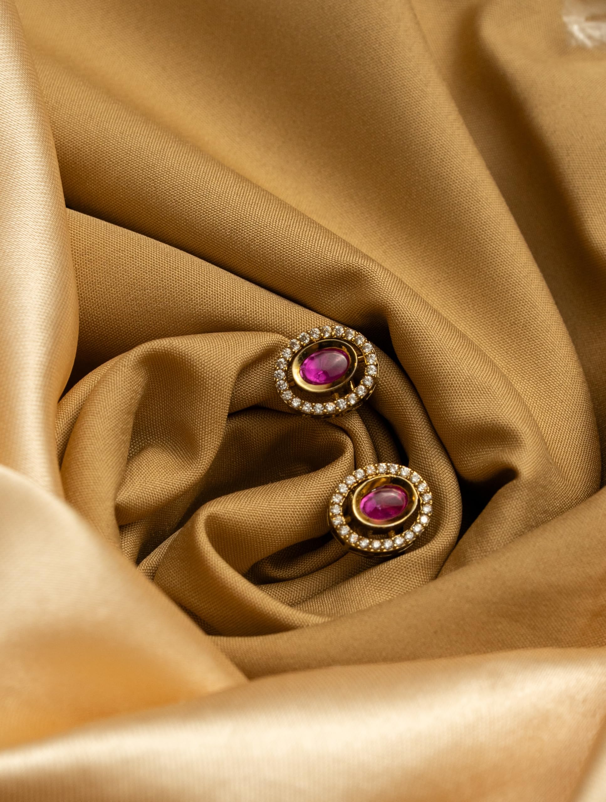 Gold Plated Oval Pink Stone Stud Earrings for Women Stylish | Crystal Fashion Jewellery Earrings for Girls | Elegant Earrings Gift for Women