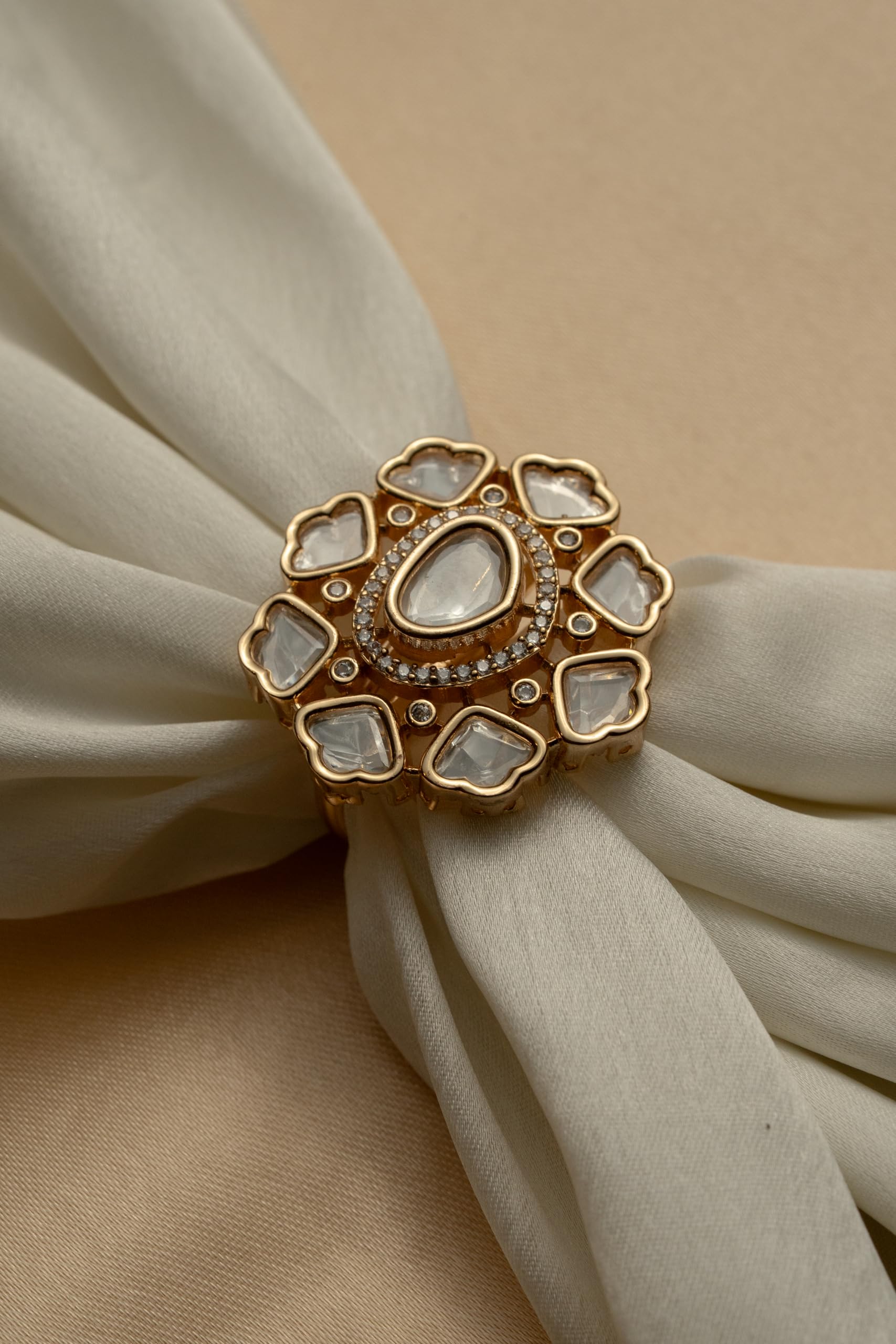 KAYRAH Brass Material Topaz Stone Stud Ring for Women and Girls for Every Occassion (White Polki )