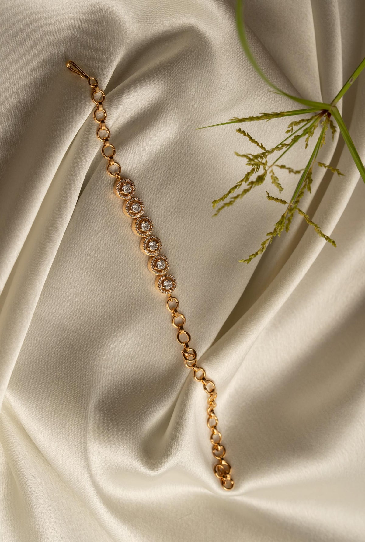 KAYRAH Gold Plated Round Crystal Chain Bracelet for Women Stylish Fashion Jewellery